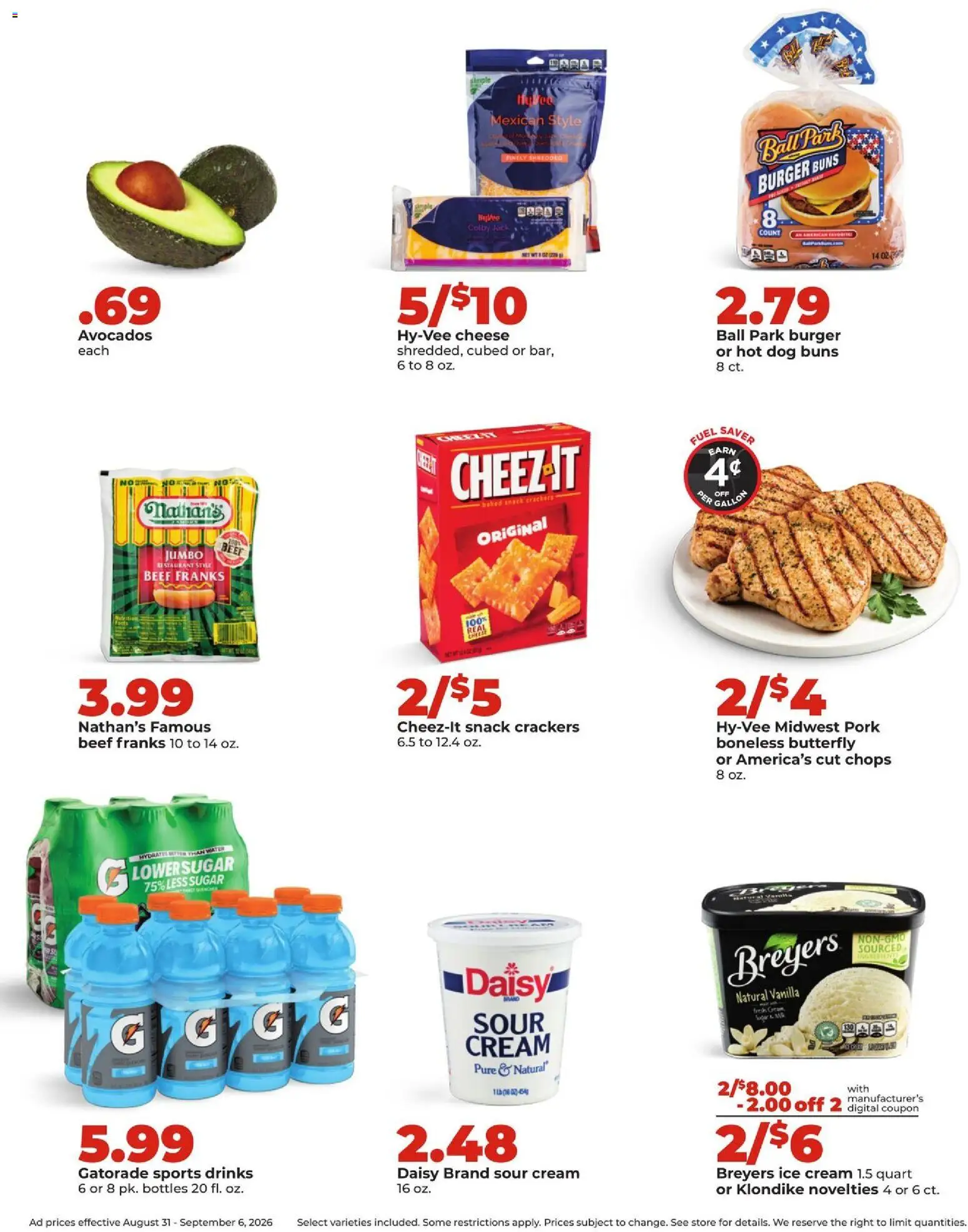 HyVee Weekly Ad - valid from 08/31/2026 | Page: 2 | Products: Cheese, Pork, Sugar, Ice