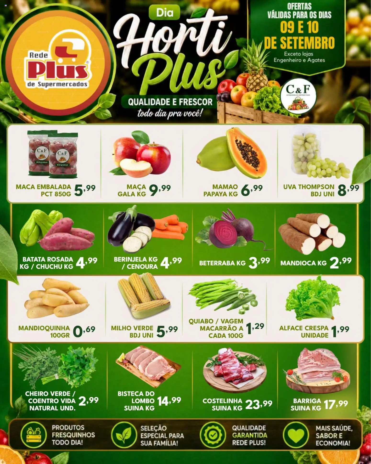 Rede Plus Supermercados Folheto - válido de 09/09/2026 | Página: 2 | Produtos: Chuchu, Uva, Lombo, Barriga suína