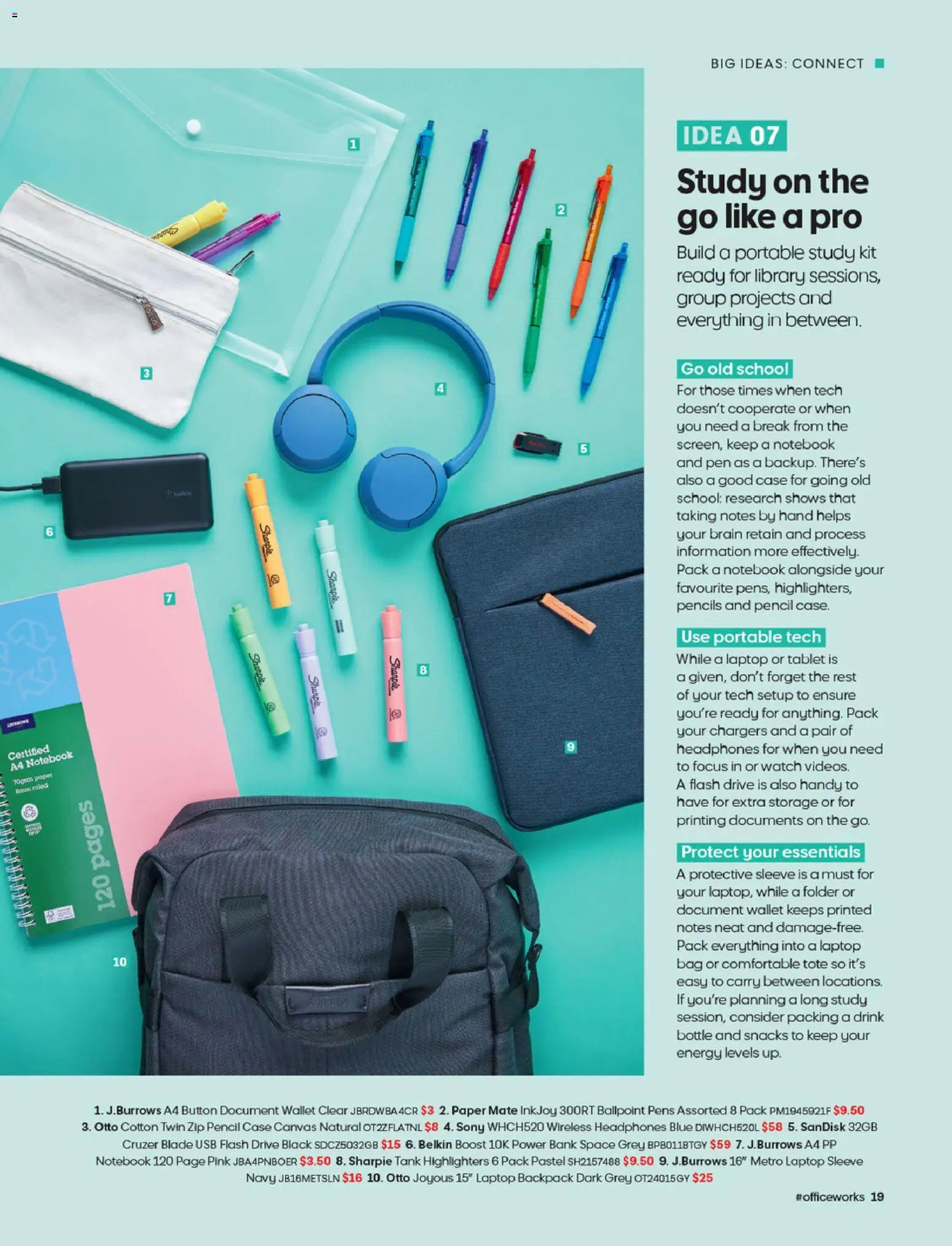 Officeworks catalogue - valid from 27/08/2026 | Page: 19 | Products: Notebook, Bag, Pencil, Wireless headphones