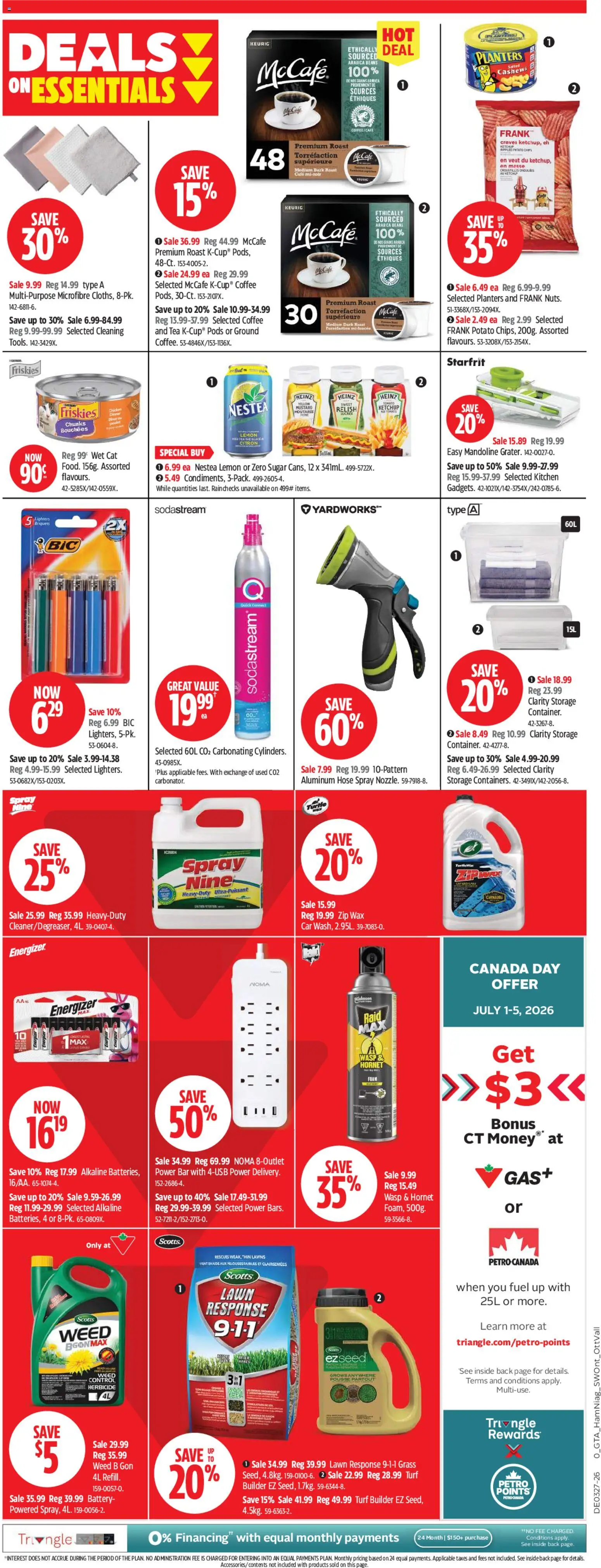 Canadian Tire flyer valid from Jul 2, 2026 | Page: 16 | Products: Tea, Ketchup, Battery, Coffee