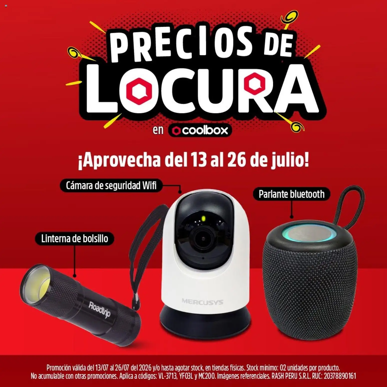 Catálogo Coolbox válido desde 13/07/2026 | Página: 1 | Productos: Parlante Bluetooth, Cámara, Parlante