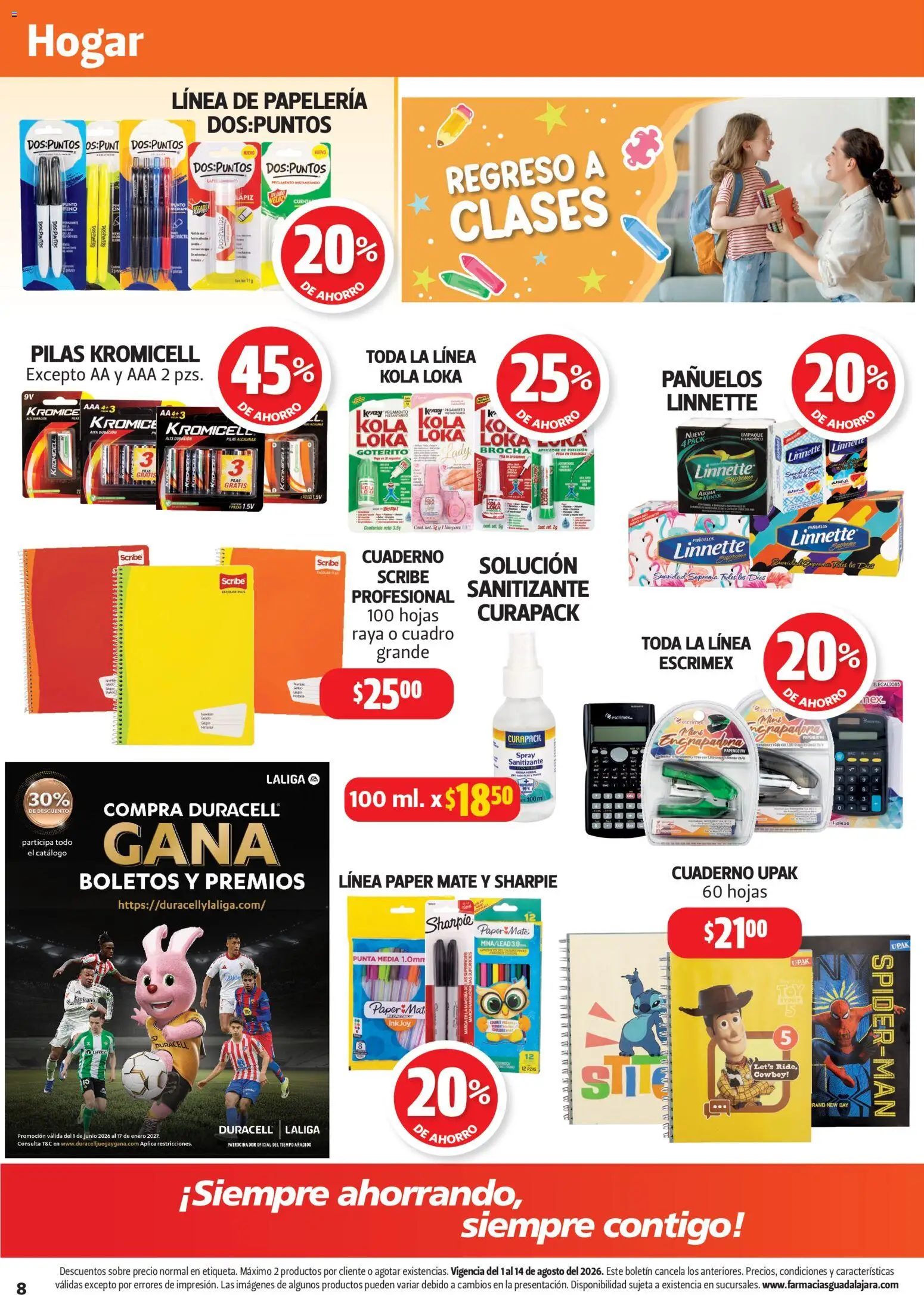 Nuevas ofertas de Farmacia Guadalajara válidas en toda la República Mexicana desde el 01/08/2026. ¡Encuentra las mejores ofertas en Farmacia Guadalajara catálogo! | Página: 8 | Productos: Pegamento, Sanitizante, Mate, Pilas