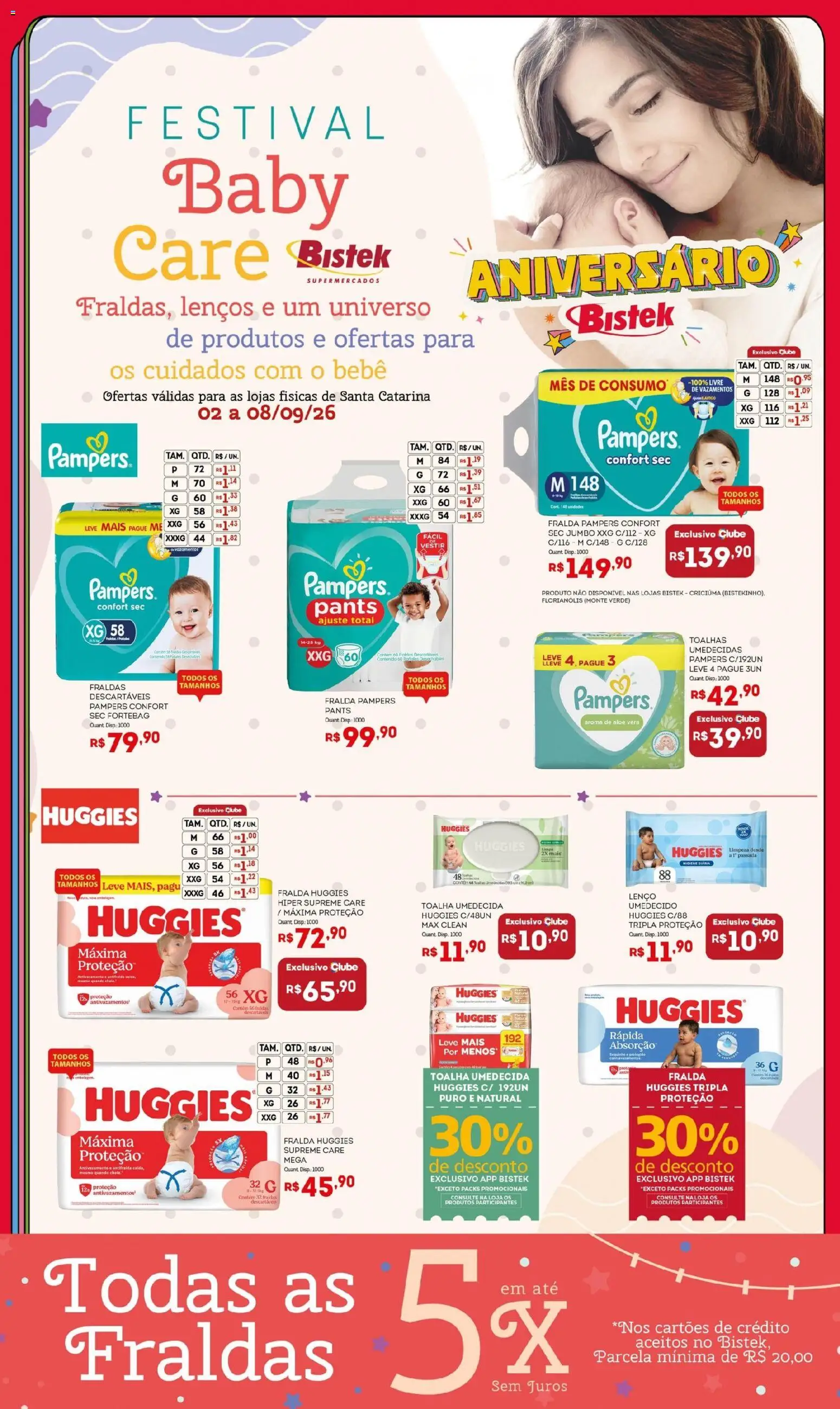 Bistek Supermercados Folheto - válido de 02/09/2026 | Página: 1 | Produtos: Pampers, Lenço, Fraldas, Toalha umedecida