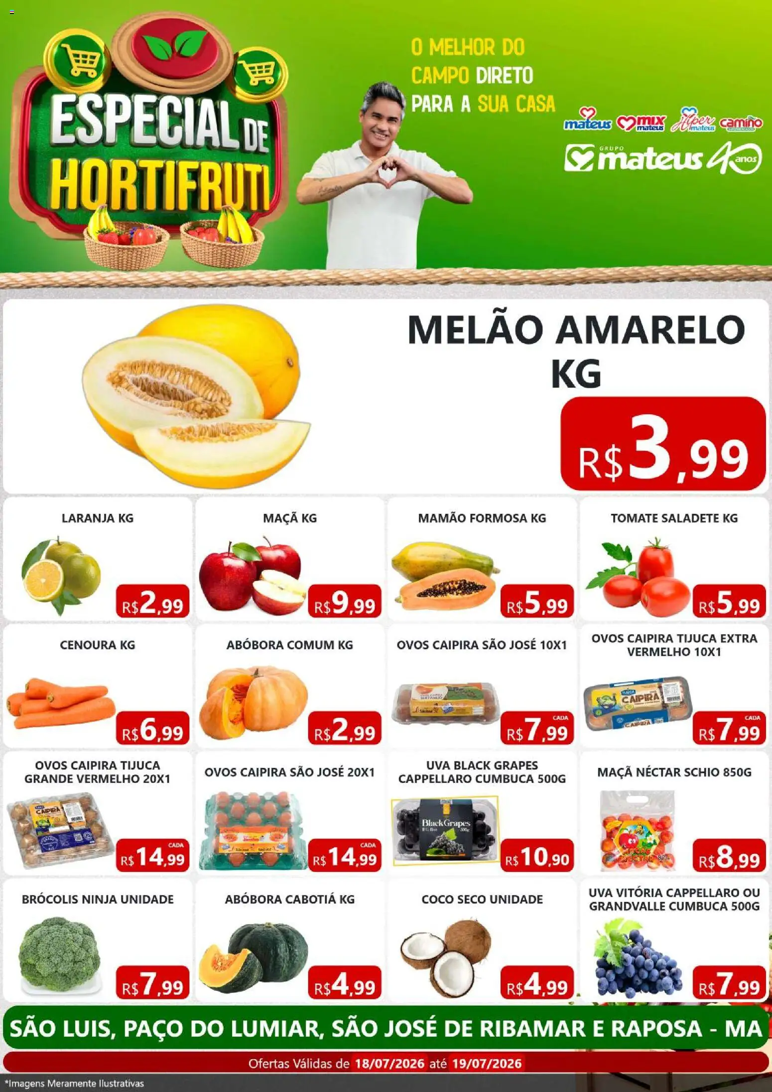 Mateus Folheto - válido de 18/07/2026 | Página: 1 | Produtos: Coco, Abóbora, Cenoura, Mamão