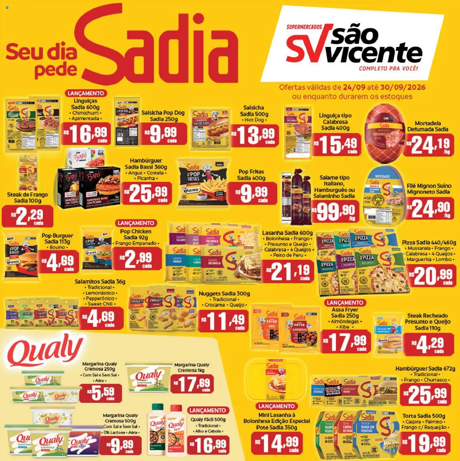 Supermercados São Vicente Folheto - válido de 24/09/2026 | Página: 1 | Produtos: Filé mignon suíno, Linguiça, Picanha, Peru