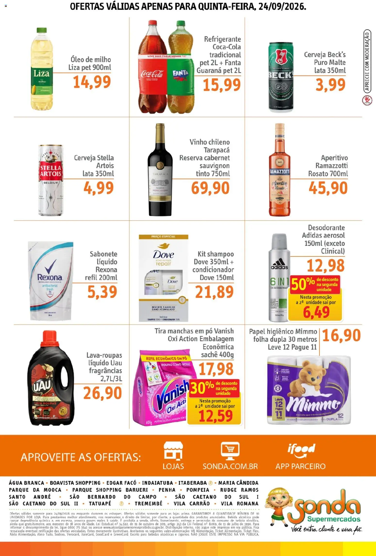 Sonda Folheto - válido de 24/09/2026 | Página: 4 | Produtos: Sabonete, Perfumes, Refrigerante, Dove