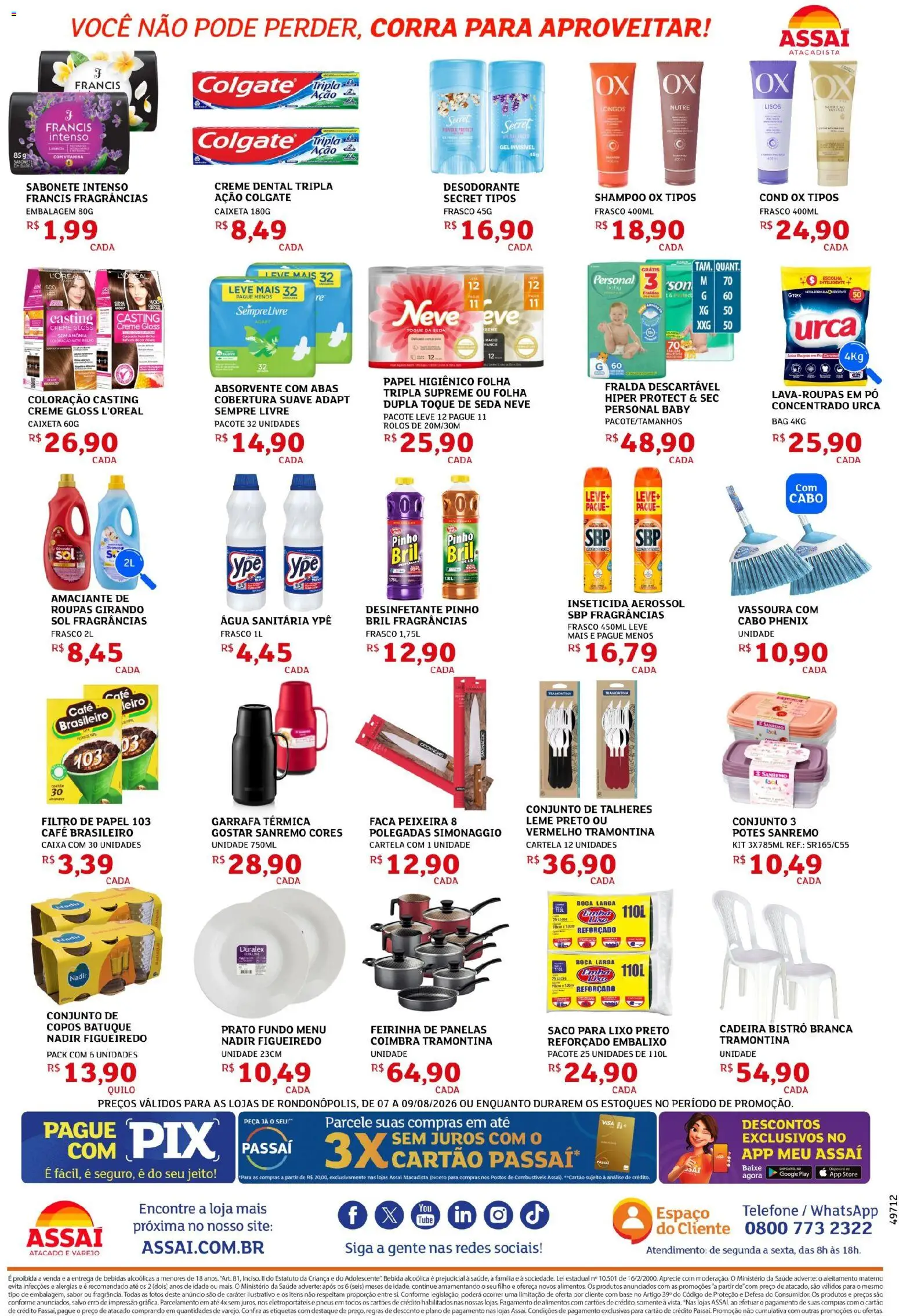 Assaí Atacadista Folheto - válido de 07/08/2026 | Página: 4 | Produtos: Bebidas, Faca, Sabonete, Fraldas