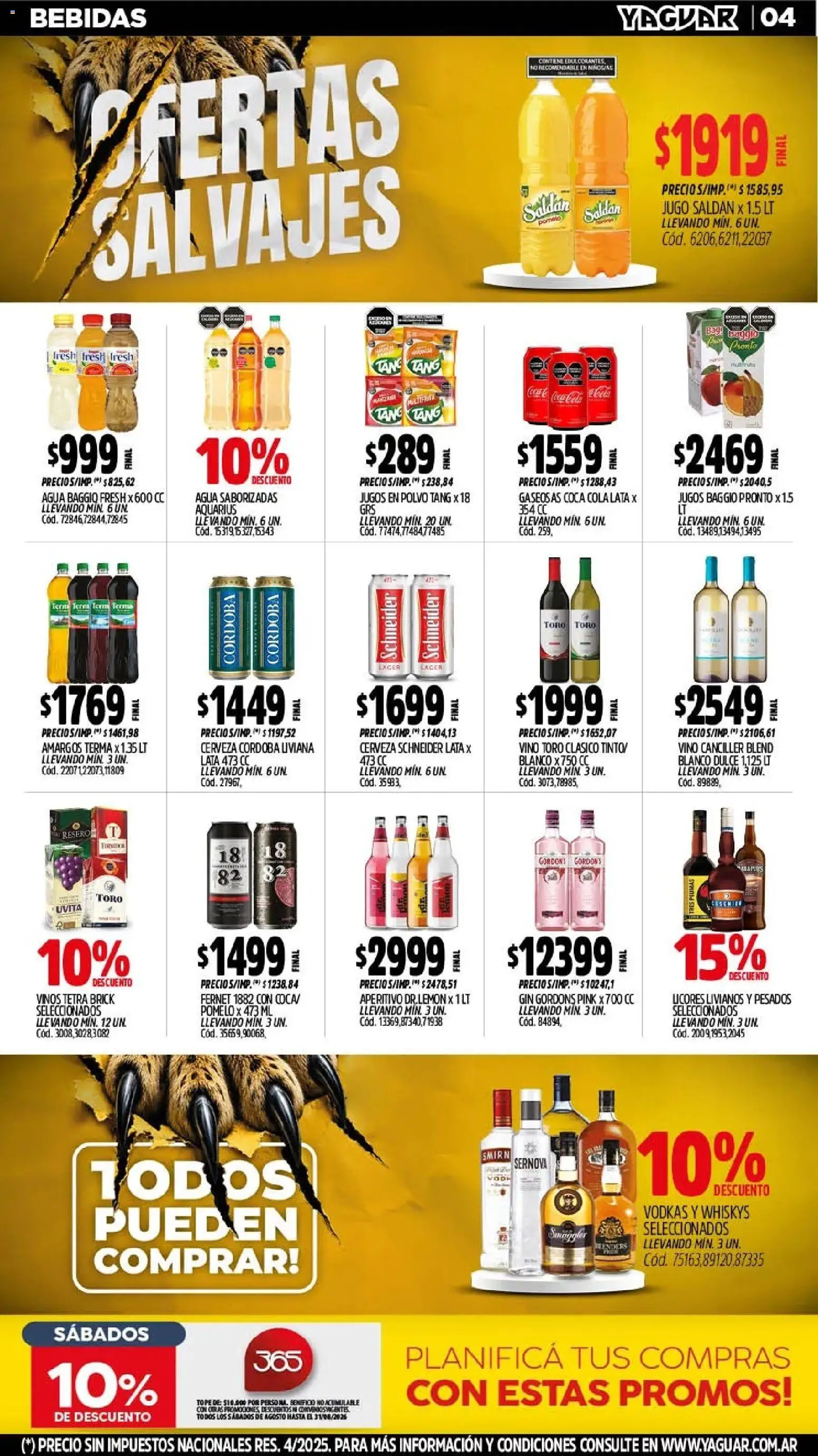 Yaguar - Oferta Semanal Córdoba │ válido desde el 10/08/2026 | Página: 5 | Productos: Bebidas, Polvo, Gin, Jugo