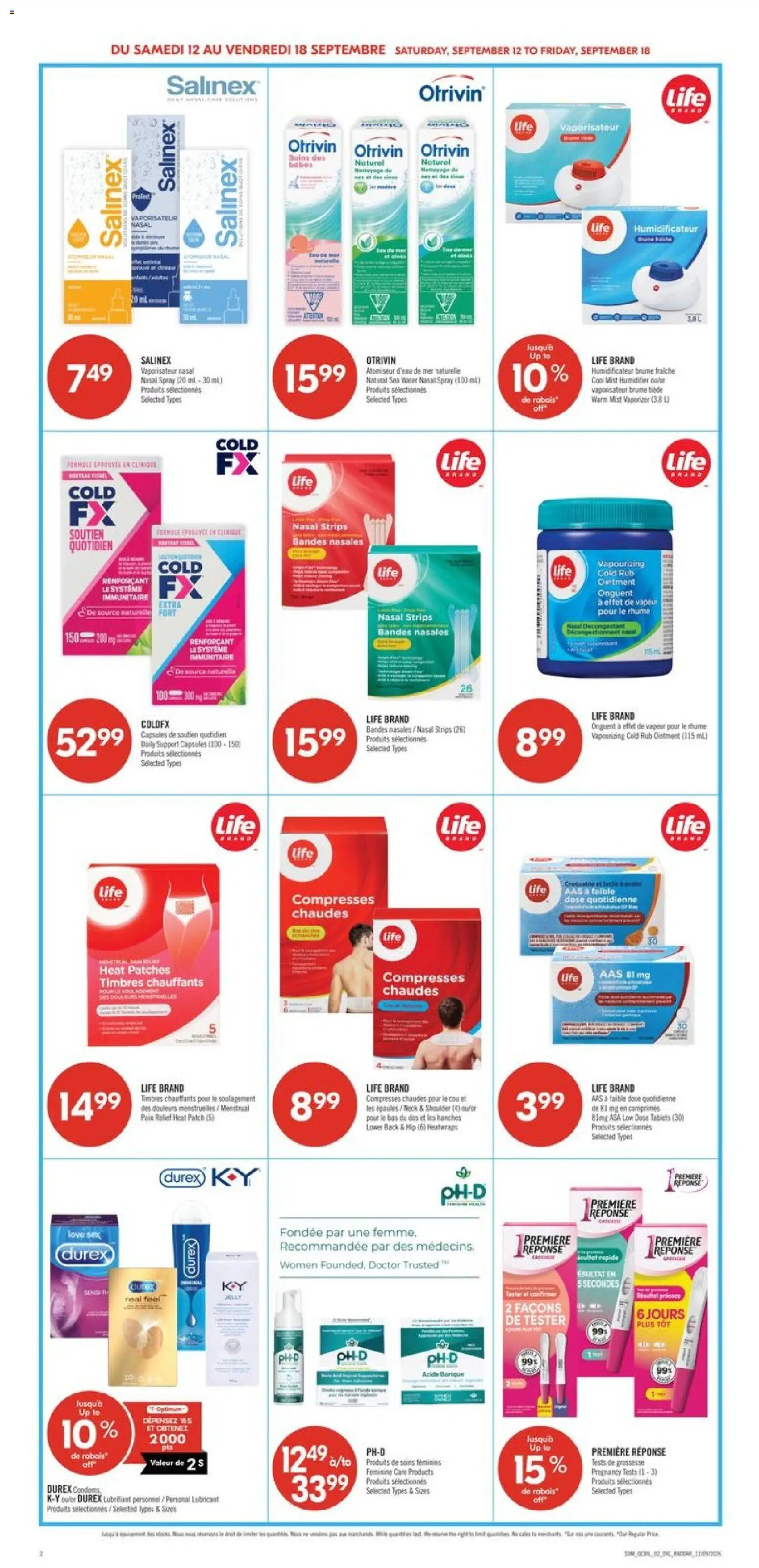 Pharmaprix flyer valid from Sep 12, 2026 | Page: 16 | Products: Water, Condoms, Strips, Capsules