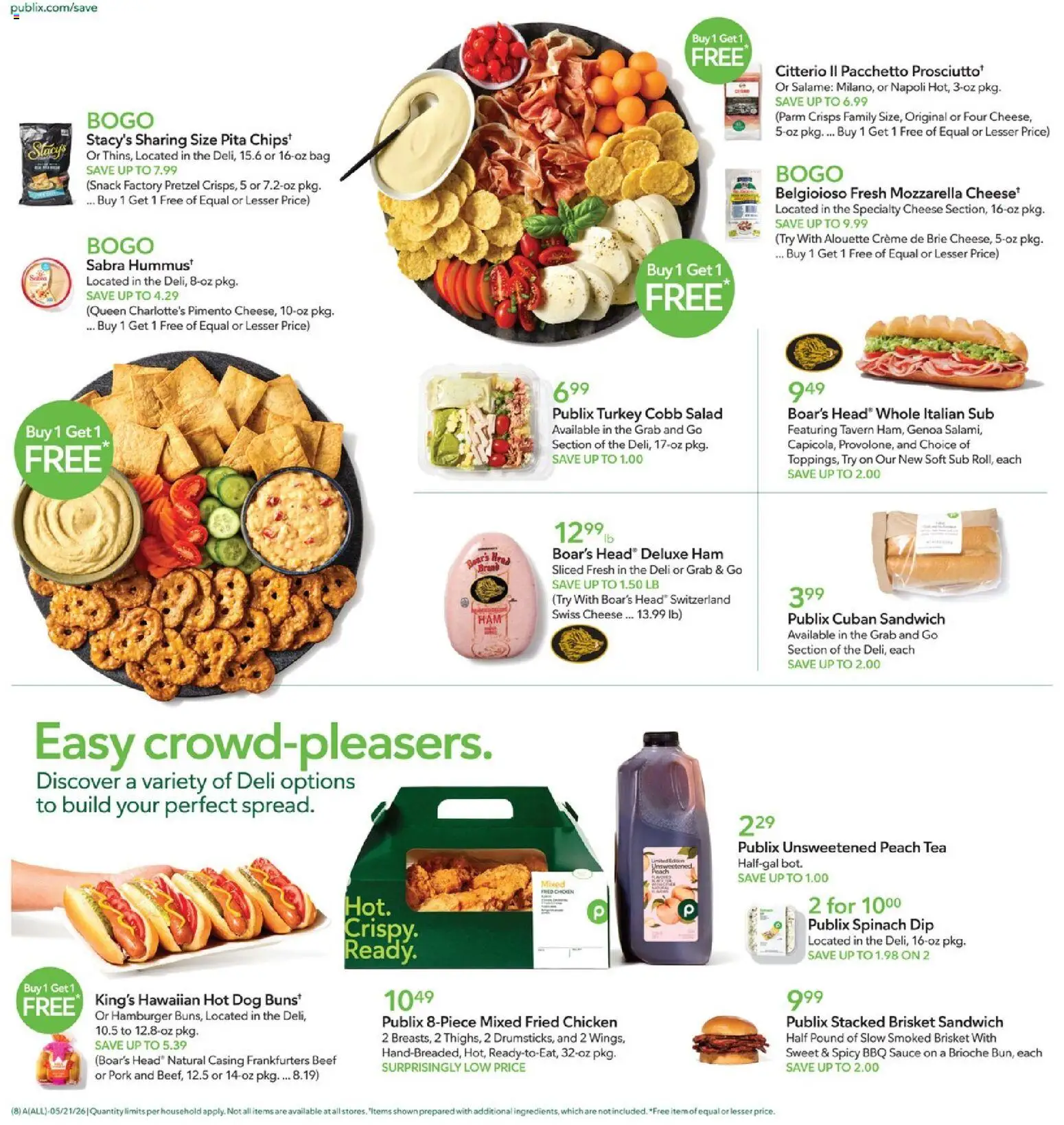 Publix Weekly Ad - valid from 20.05.2026 | Page: 8 | Products: Cheese, Pork, Tea, Sauce