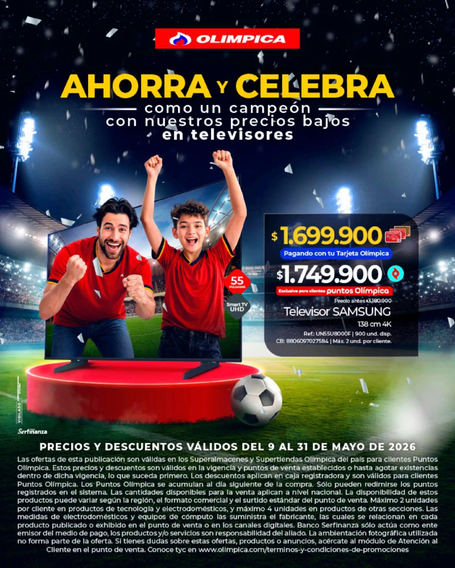 Olímpica revista - valida desde el 09.05.2026 | Página: 1 | Productos: Televisor, Banco, Sobre, Caja