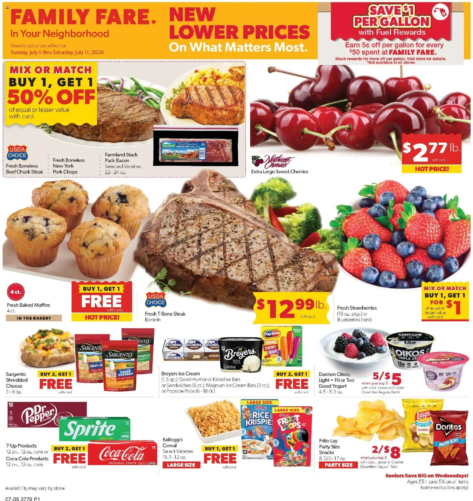 Family Fare Weekly Ad - NE - valid from 07/05/2026 | Page: 1 | Products: Cherries, Cheese, Yogurt, Ice cream