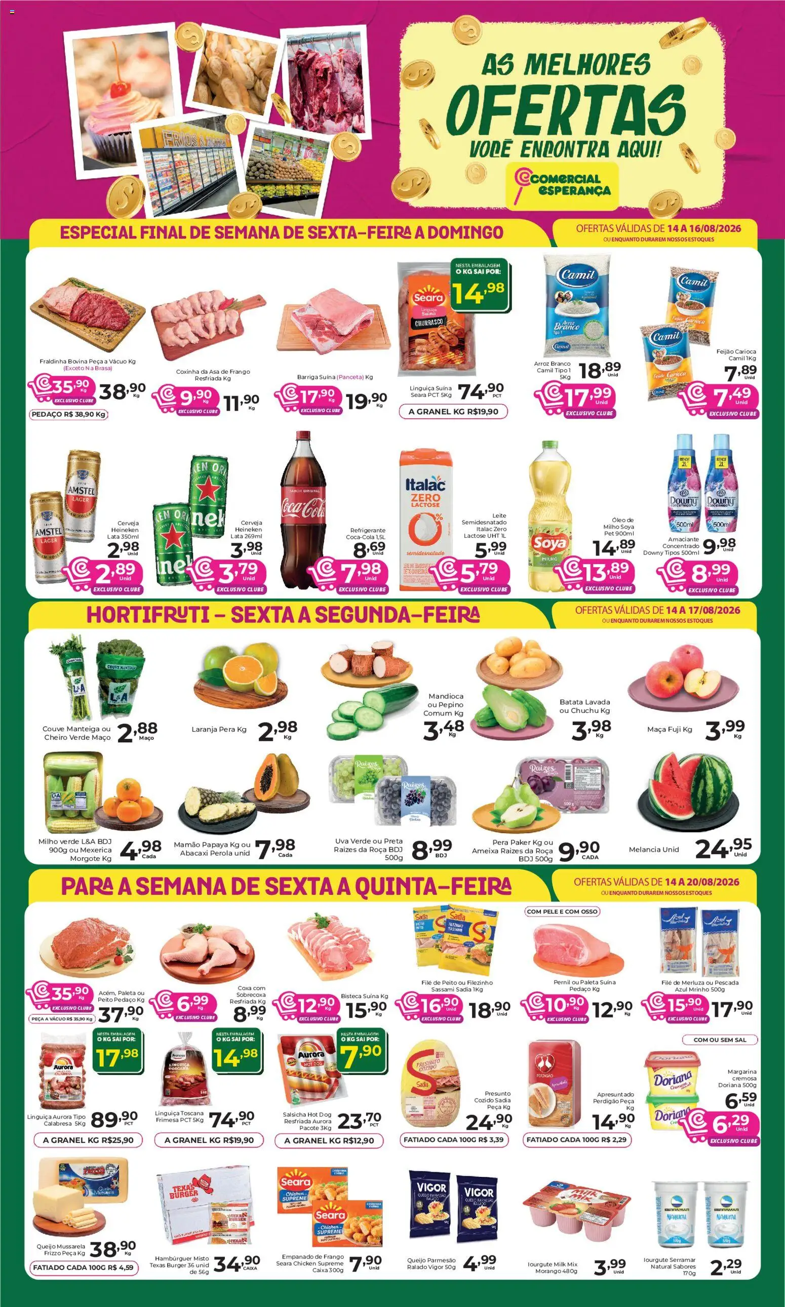 Comercial Esperança Folheto - válido de 14/08/2026 | Página: 1 | Produtos: Pera, Leite, Manteiga, Parmesão