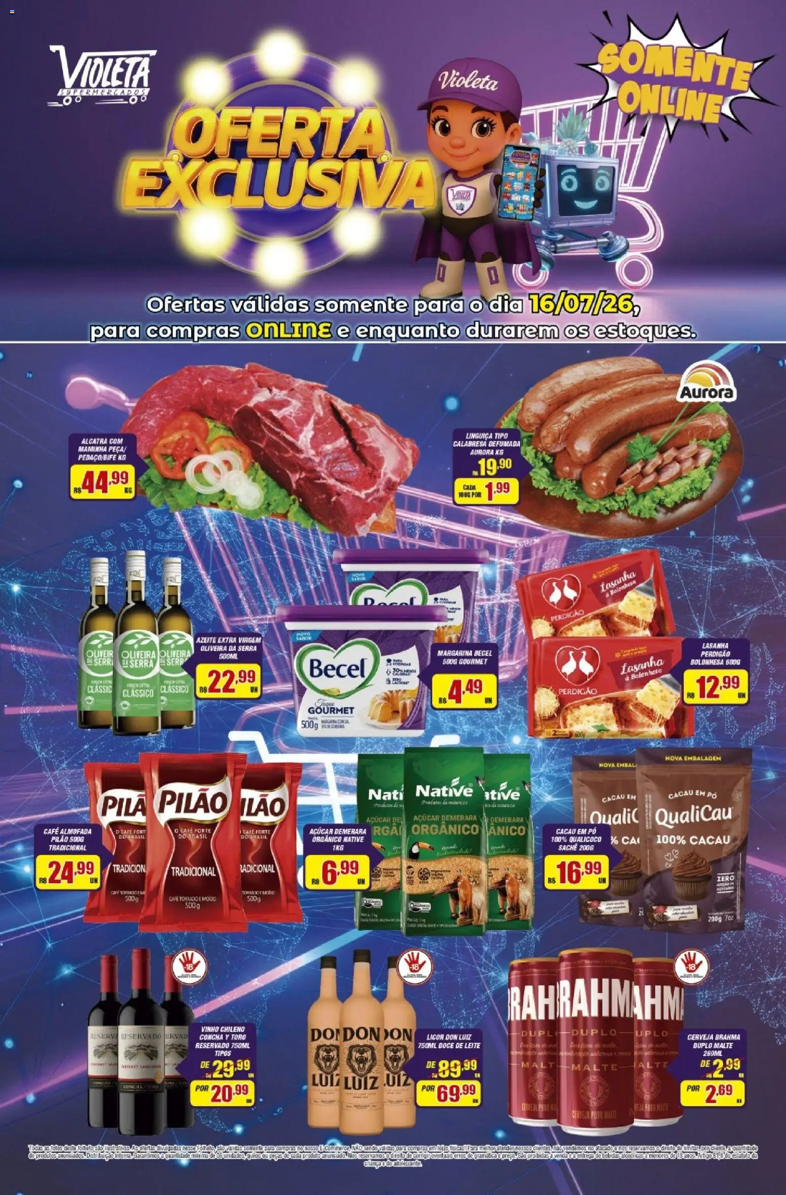 Violeta Supermercados Folheto - válido de 16/07/2026 | Página: 1 | Produtos: Tender, Almofada, Açúcar, Margarina