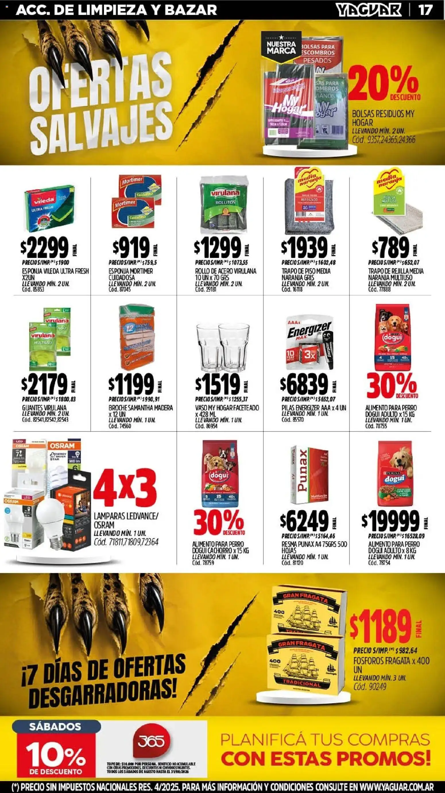 Yaguar - Oferta Semanal Mendoza │ válido desde el 03/08/2026 | Página: 17 | Productos: Trapo de piso, Fósforos, Esponja, Guantes