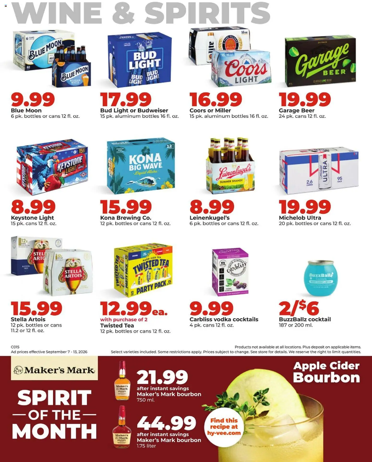 HyVee Weekly Ad - valid from 09/07/2026 | Page: 44 | Products: Wine, Bourbon, Vodka, Cocktails