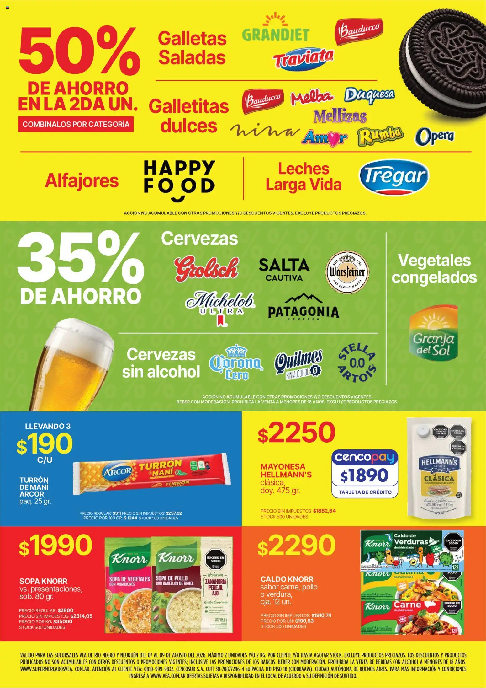 Vea - Volante fin de semana Patagonia │ válido desde el 07/08/2026 | Página: 4 | Productos: Galletitas, Mayonesa, Verduras, Alcohol