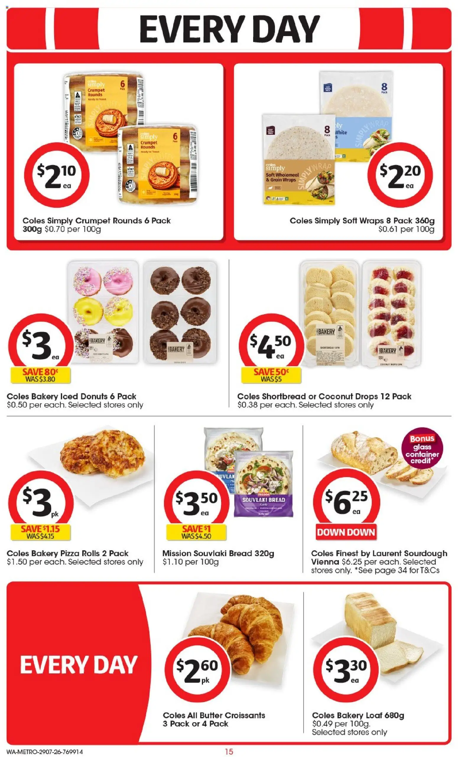 Coles catalogue - valid from 29/07/2026 | Page: 15 | Products: Crumpets, Donuts, Pizza, Bakery