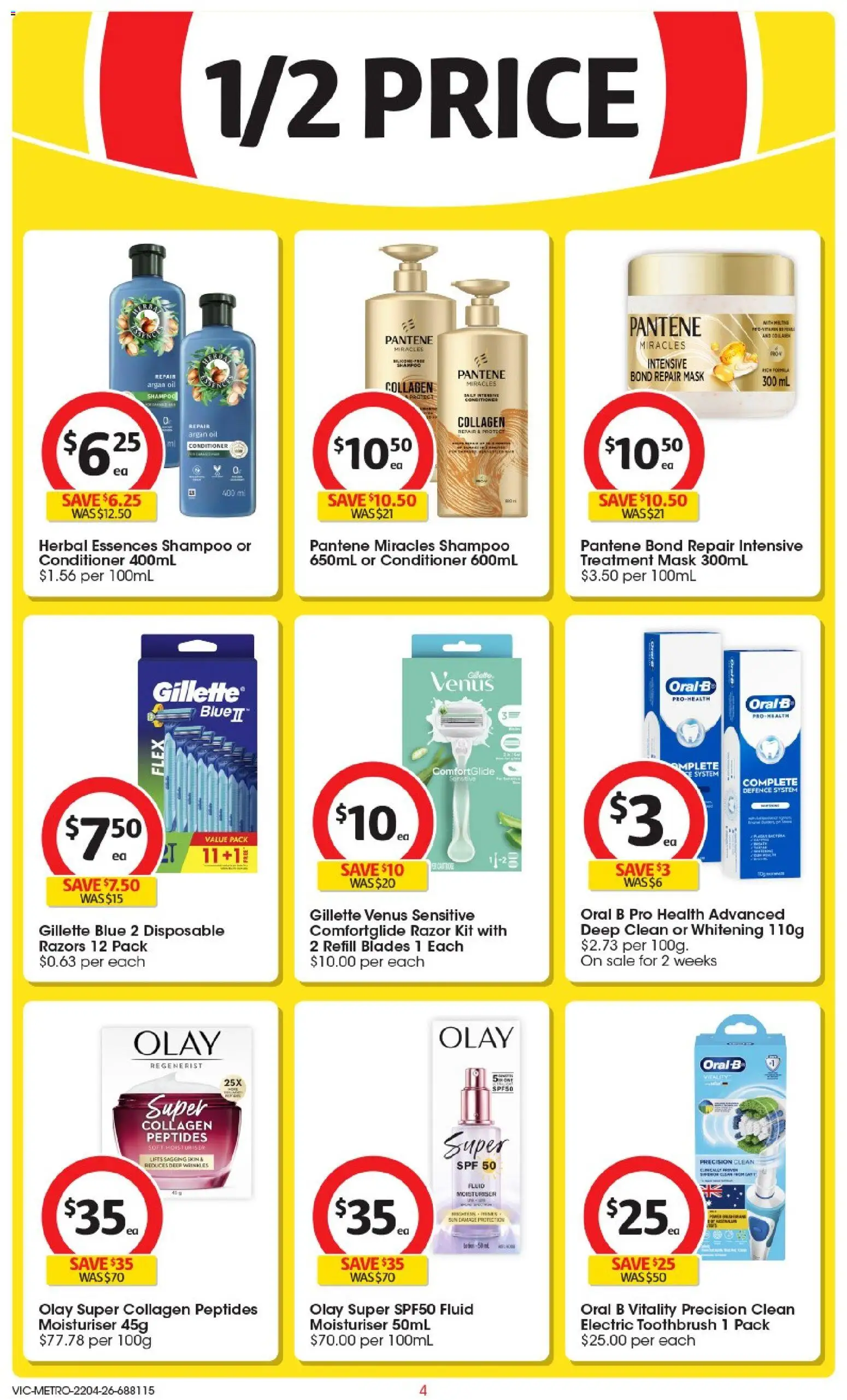Coles catalogue - valid from 22.04.2026 | Page: 4 | Products: Shampoo, Oil, Mask, Electric toothbrush