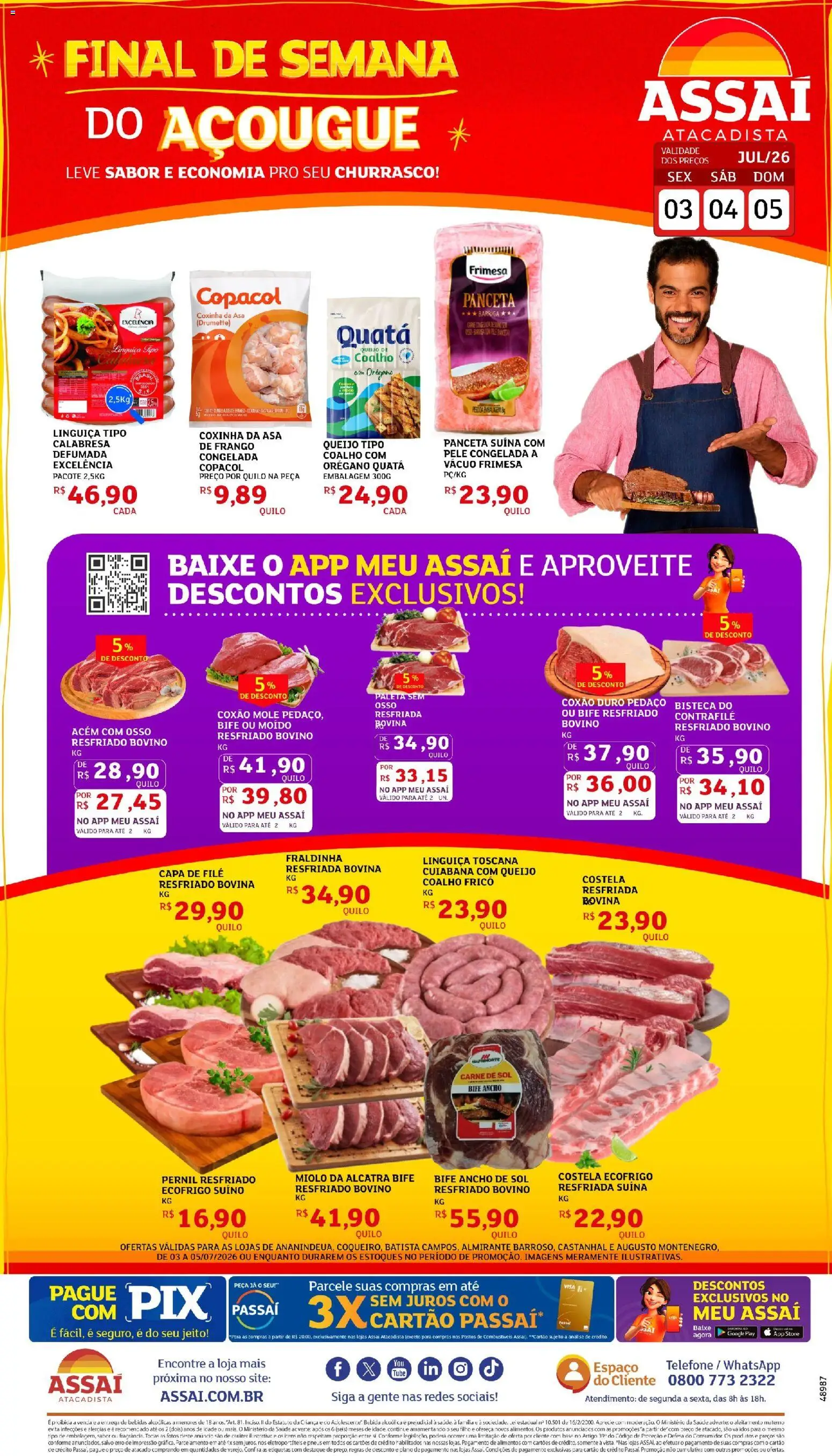 Assaí Atacadista Folheto - válido de 03/07/2026 | Página: 1 | Produtos: Acém, Alcatra, Fraldinha, Bebida