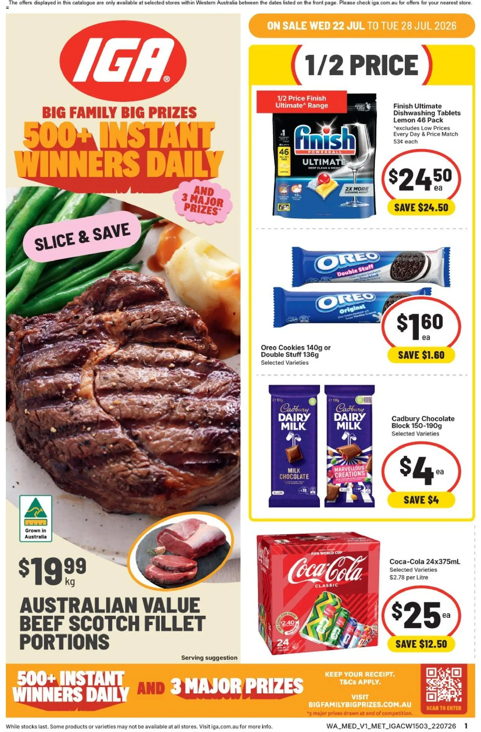 IGA catalogue - valid from 22/07/2026 | Page: 1 | Products: Dairy, Beef, Lemon, Tablets