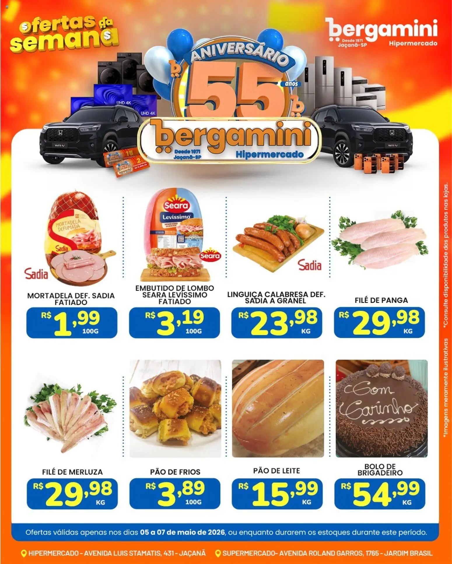 Supermercado Bergamini Folheto - válido de 05.05.2026 | Página: 6 | Produtos: Linguiça, Maiô, Lombo, Pão
