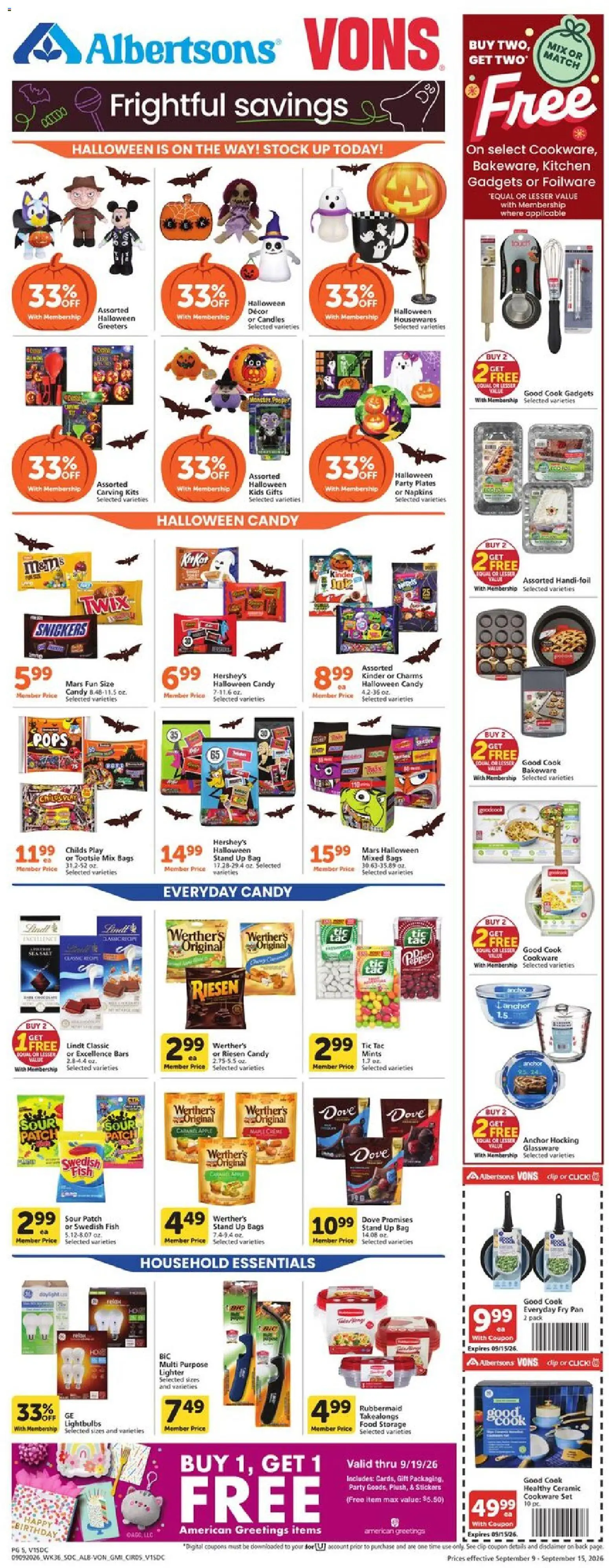 Vons Weekly Ad - valid from 09/09/2026 | Page: 4 | Products: Candles, Candy, Snickers, Lindt
