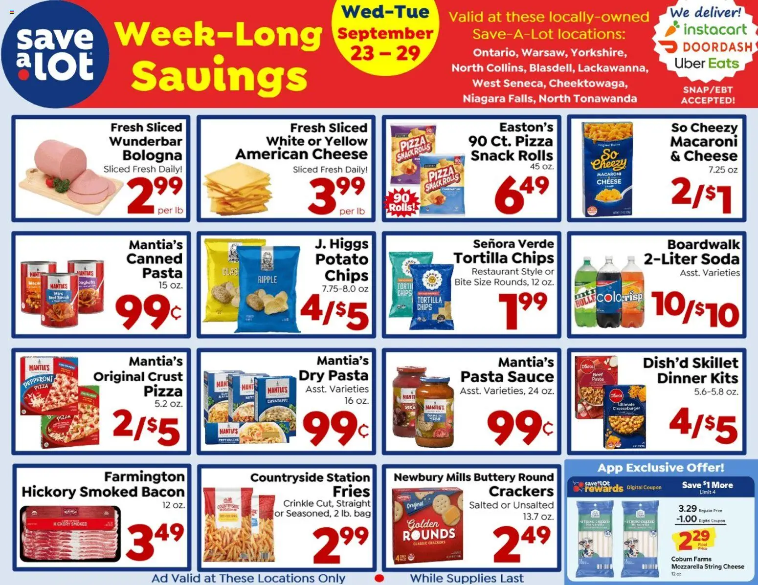 Save a Lot Ad - valid from 09/23/2026 | Page: 1 | Products: Cheese, Pizza, Chips, Bacon