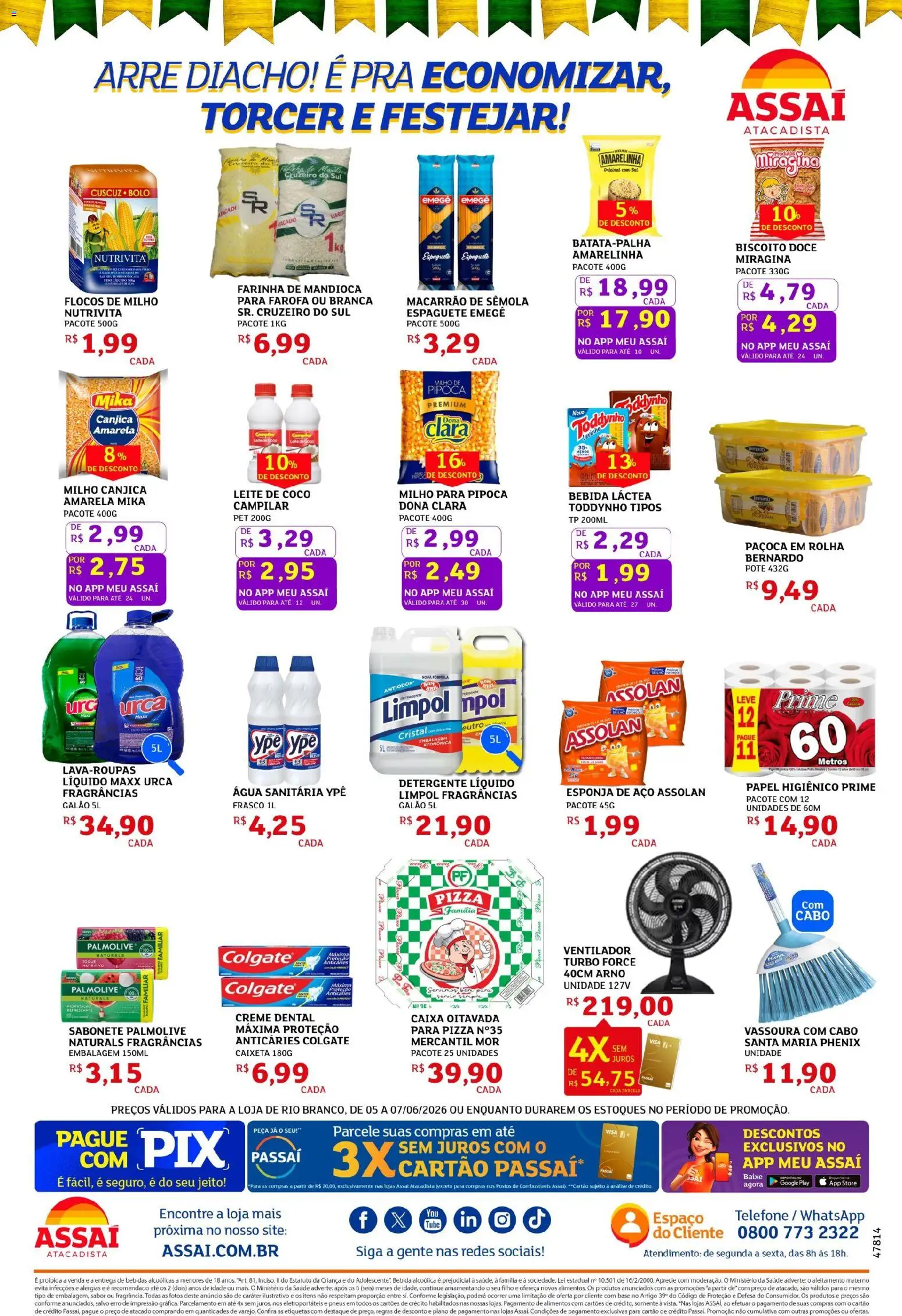 Assaí Atacadista Folheto - válido de 05.06.2026 | Página: 2 | Produtos: Ventilador, Espaguete, Mandioca, Sabonete