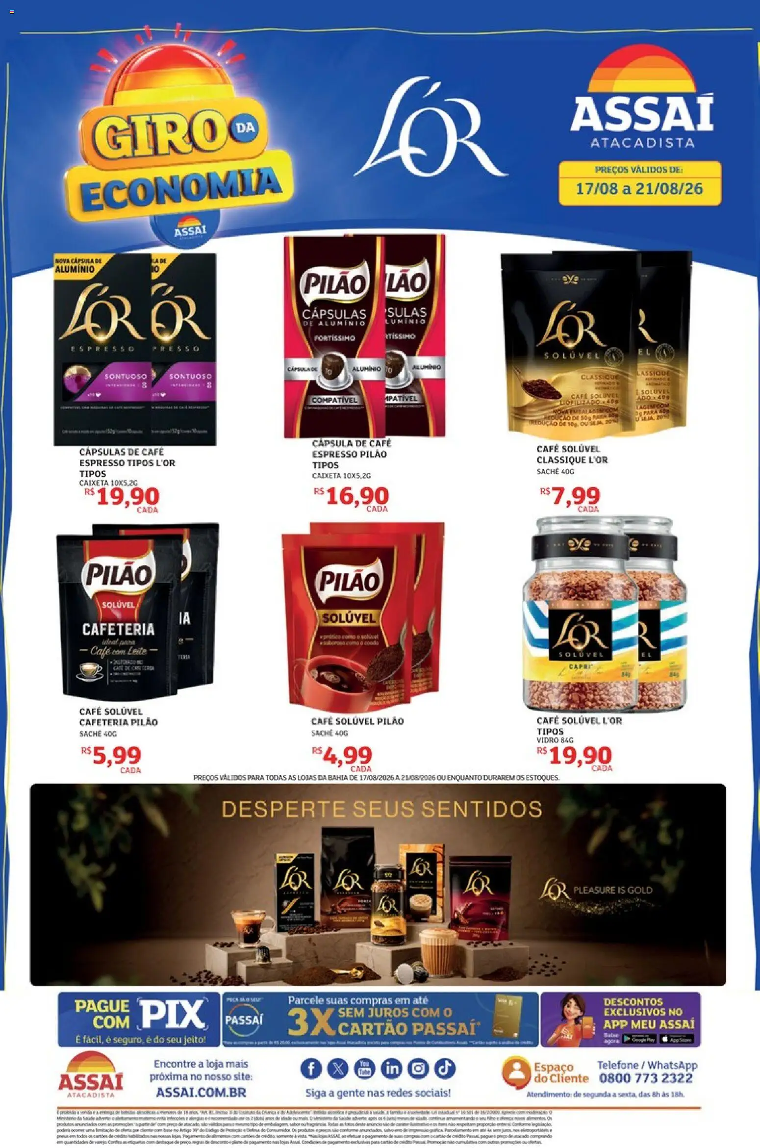 Assaí Atacadista Folheto - válido de 17/08/2026 | Página: 1 | Produtos: Cápsula de café, Café, Telefone, Café solúvel