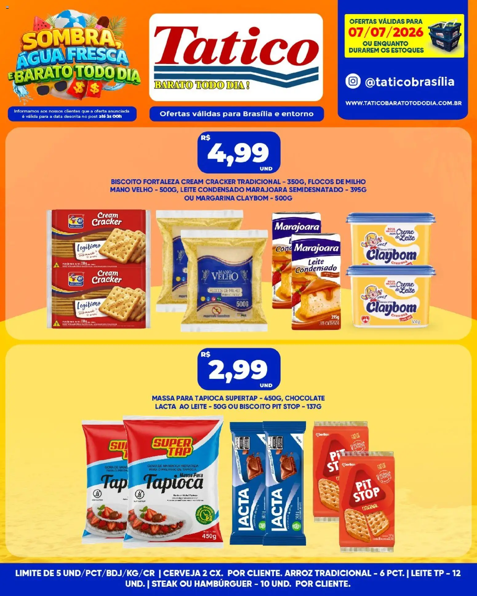 Tatico Folheto - válido de 07/07/2026 | Página: 3 | Produtos: Hambúrguer, Flocos, Leite condensado, Margarina