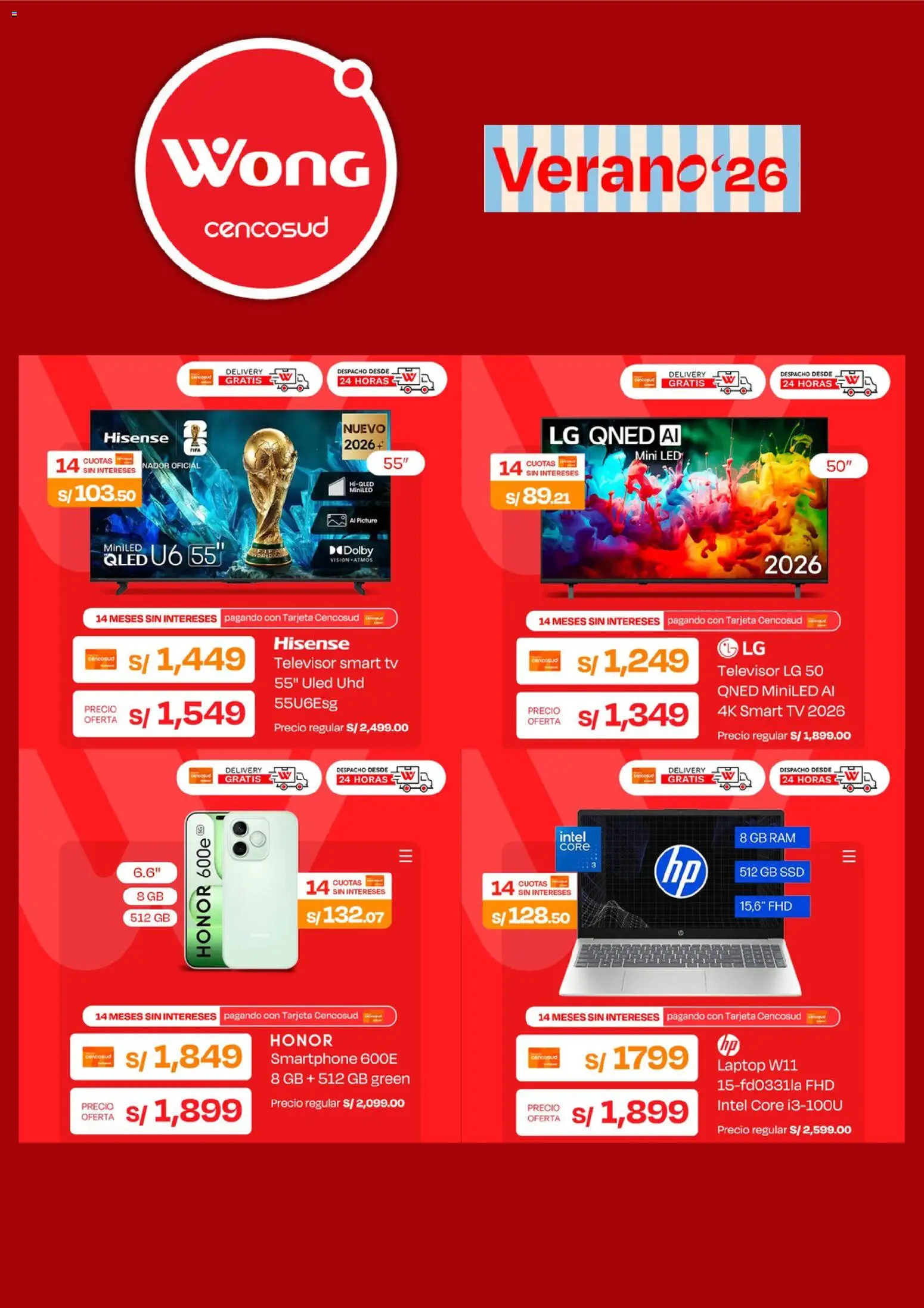 Catálogo Wong válido desde 17/08/2026 | Página: 4 | Productos: Smartphone, Televisor, Laptop