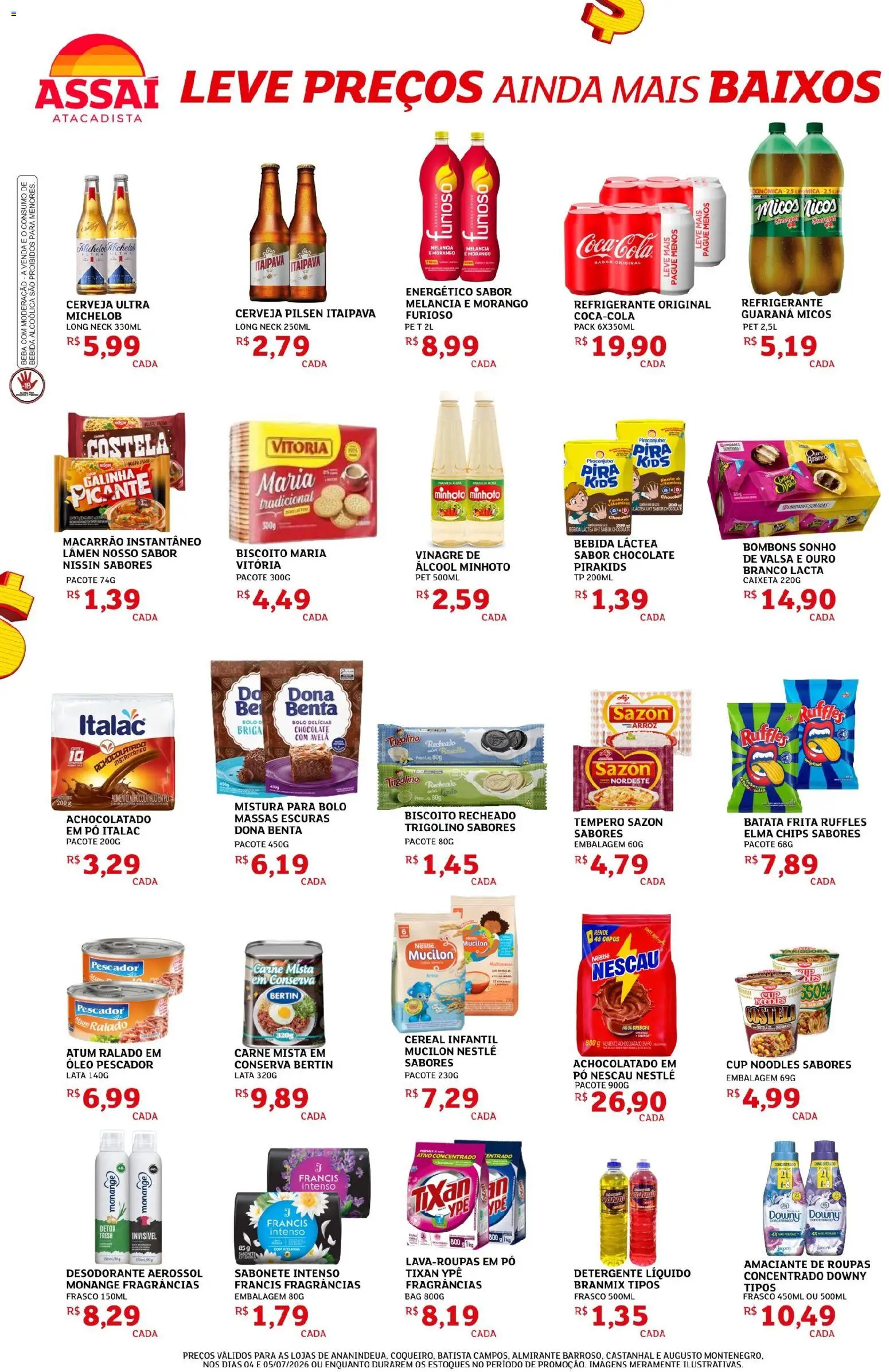 Assaí Atacadista Folheto - válido de 04/07/2026 | Página: 2 | Produtos: Detergente, Carne, Batata, Mistura para bolo