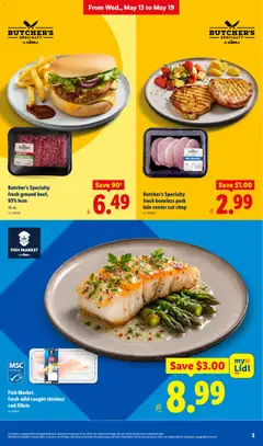 Preview of Lidl weekly ads valid from 13.05.2026 | Page: 3 | Products: Pork, Fish, Beef, Bag