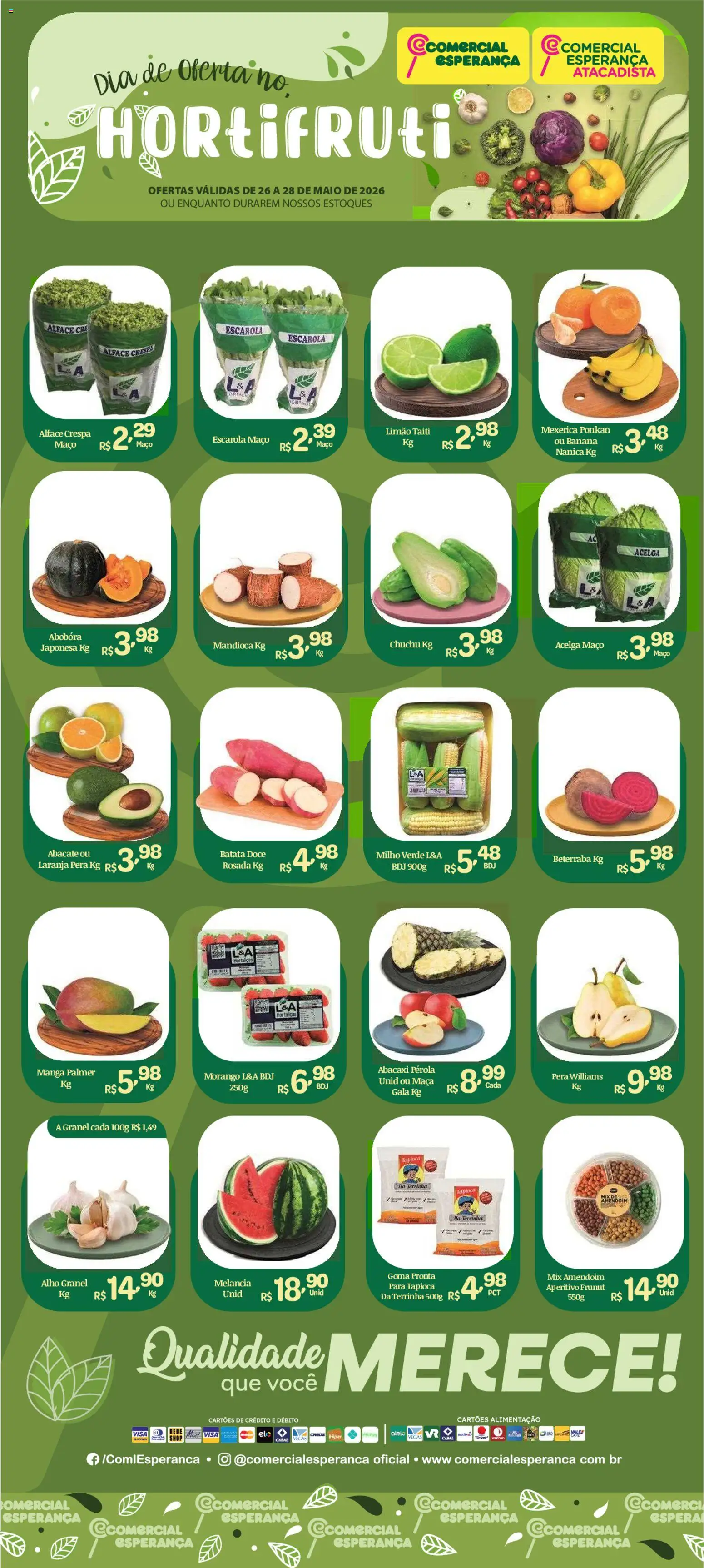 Comercial Esperança Folheto - válido de 26.05.2026 | Página: 1 | Produtos: Pera, Beterraba, Maiô, Alface