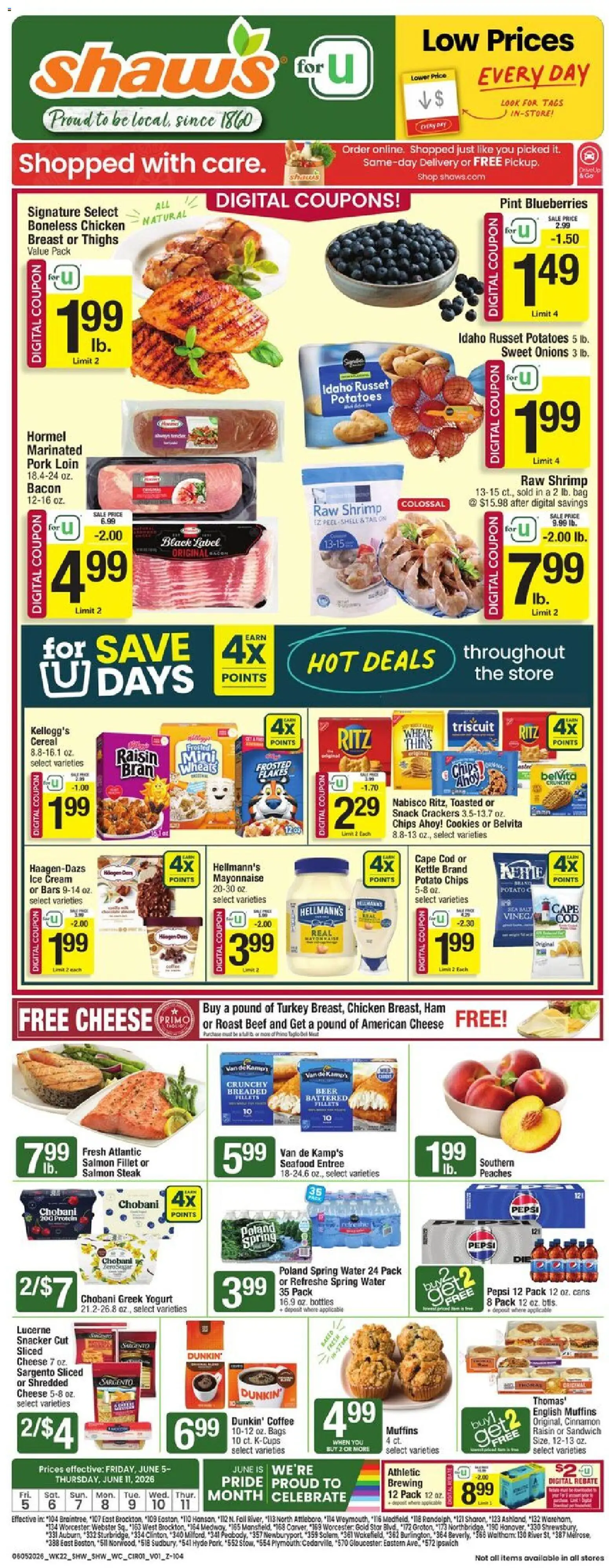 Shaw's Weekly Ad - valid from 05.06.2026 | Page: 1 | Products: Pork, Beef, Ice cream, Potatoes