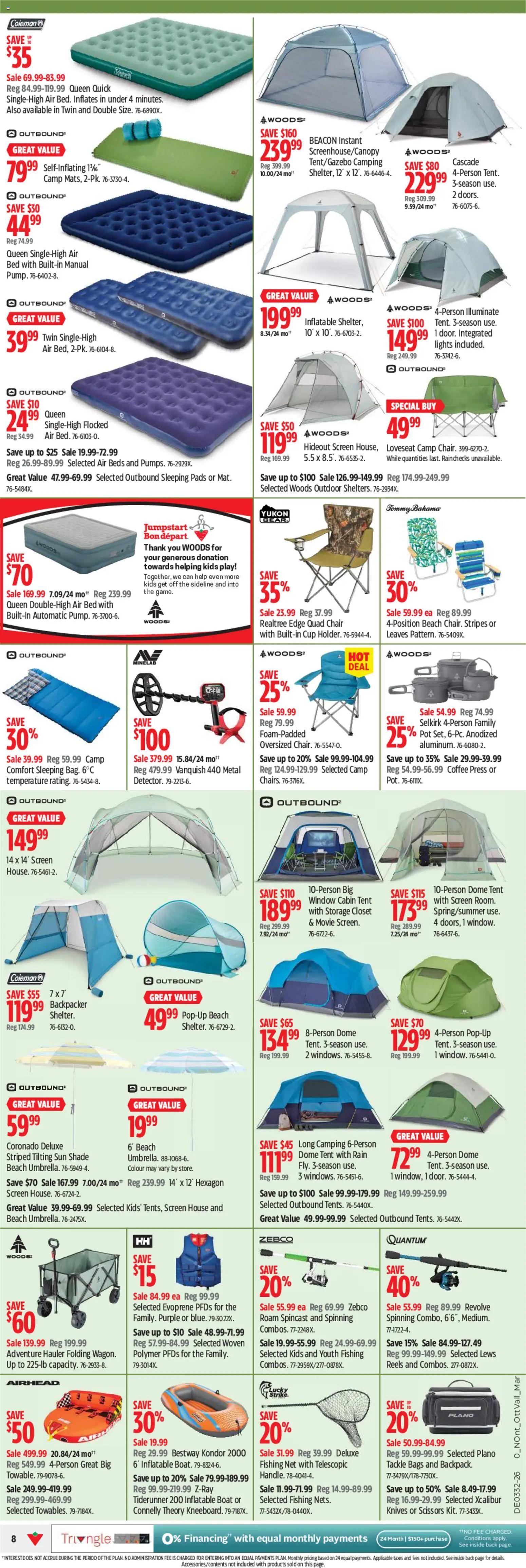 Canadian Tire flyer valid from Aug 6, 2026 | Page: 8 | Products: Bed, Chair, Coffee