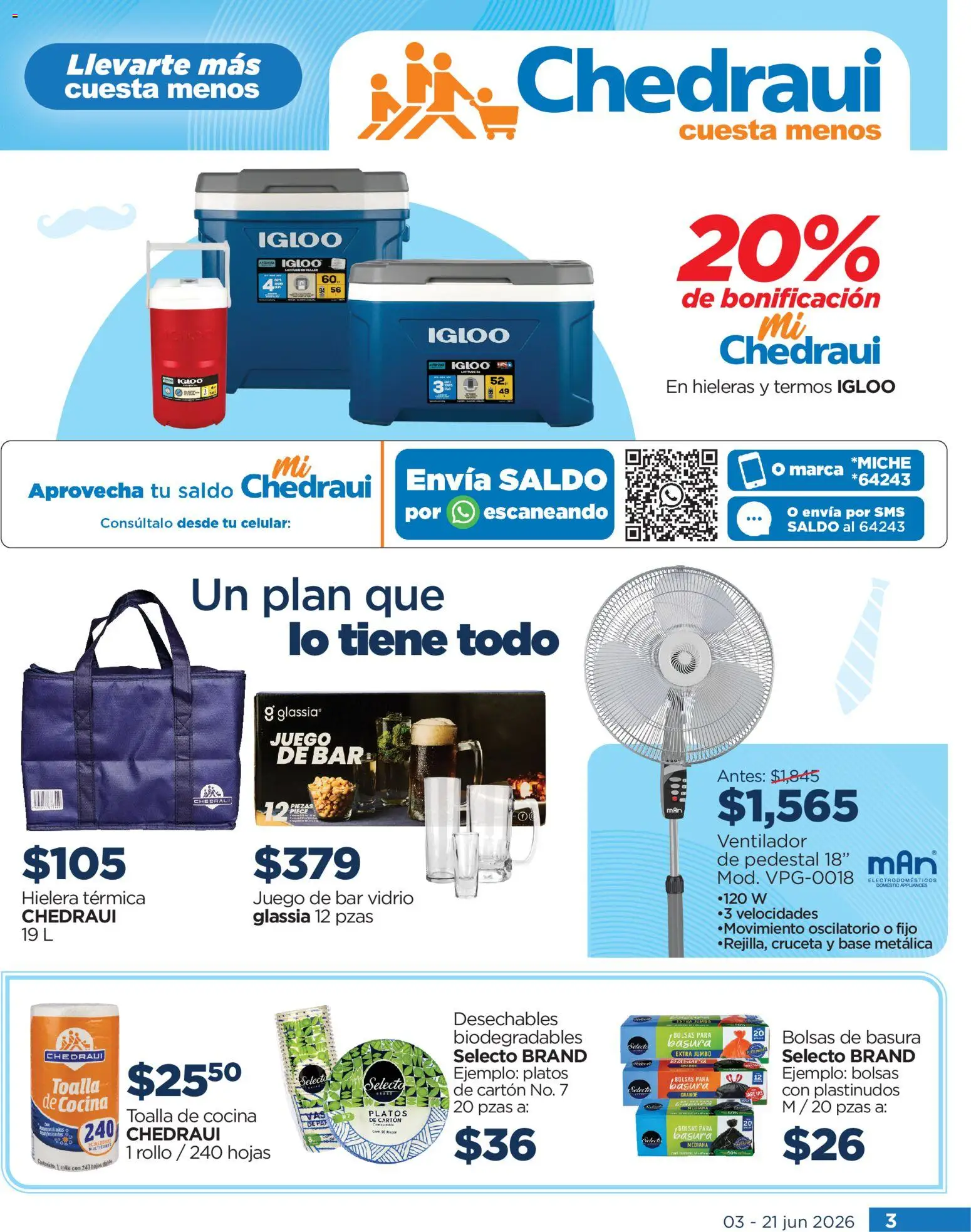 Nuevas ofertas de Chedraui válidas en toda la República Mexicana desde el 03.06.2026. ¡Encuentra las mejores ofertas en Chedraui folleto Todo para papá! | Página: 3 | Productos: Ventilador, Hielera, Juego, Cocina