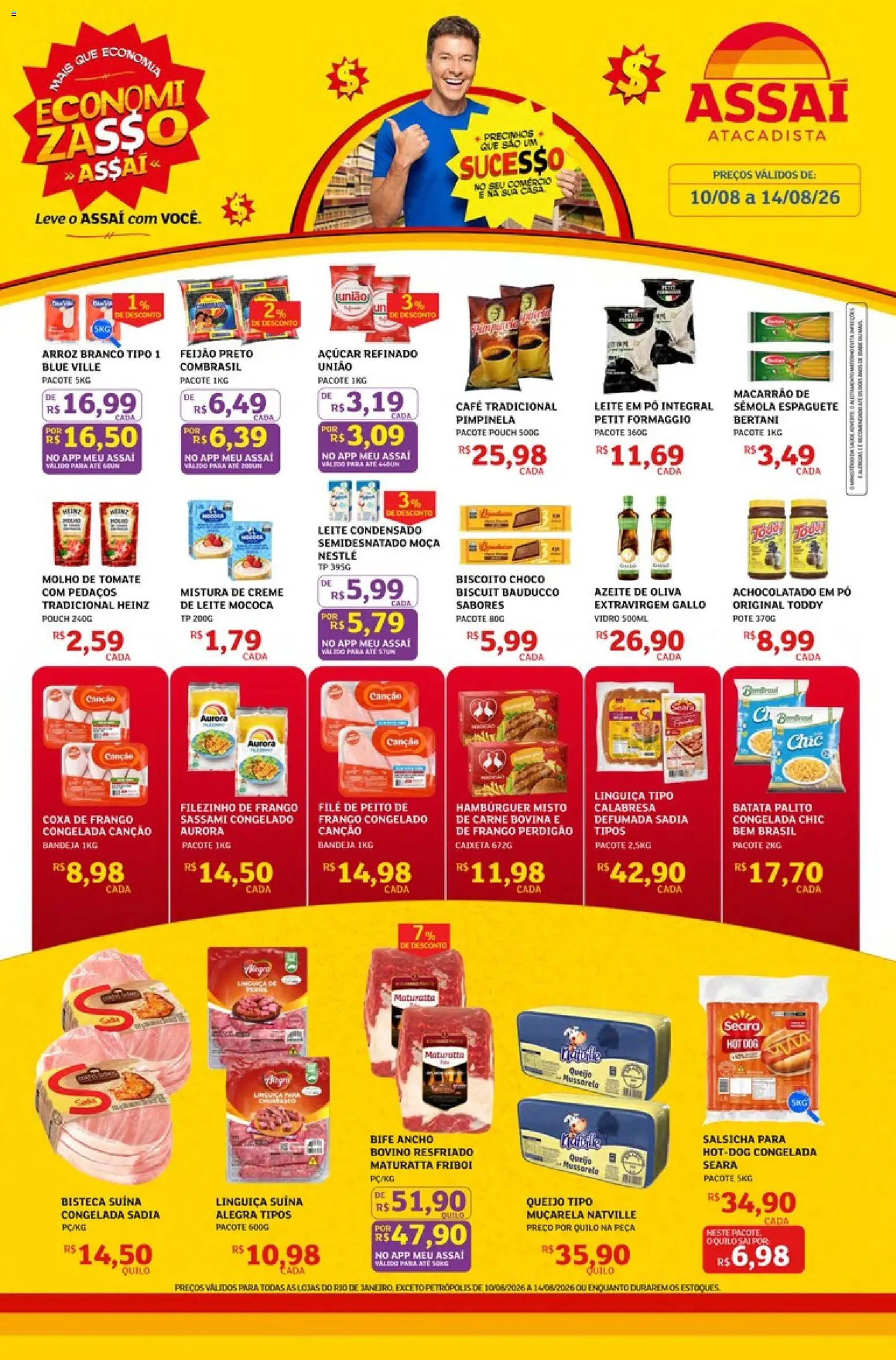 Assaí Atacadista Folheto - válido de 10/08/2026 | Página: 1 | Produtos: Espaguete, Macarrão, Hambúrguer, Leite em pó