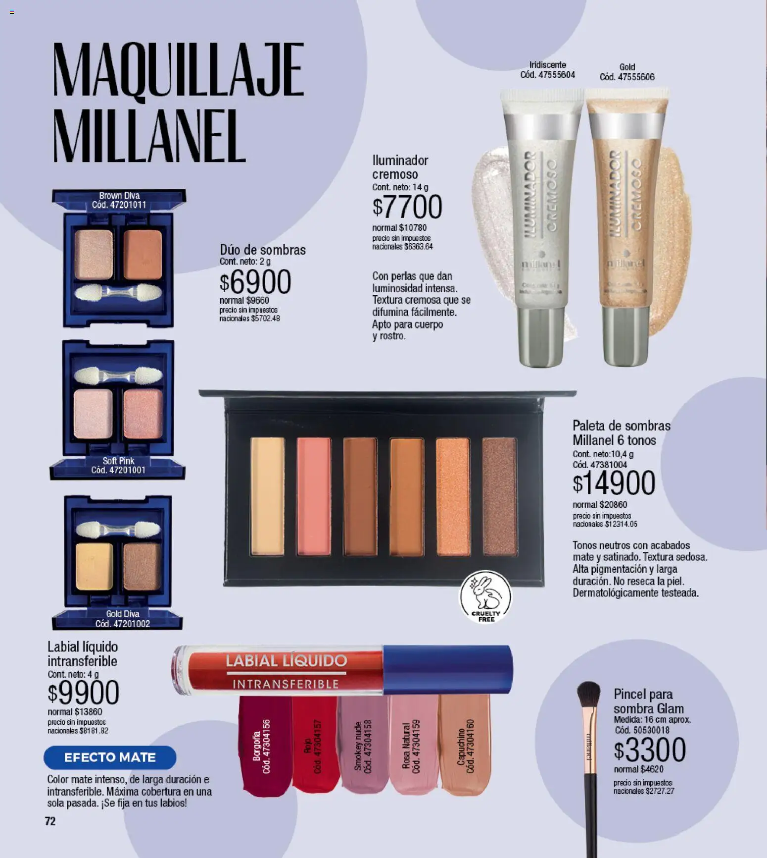 Millanel - Catálogo │ válido desde el 17/08/2026 | Página: 72 | Productos: Mate, Maquillaje, Iluminador, Paleta