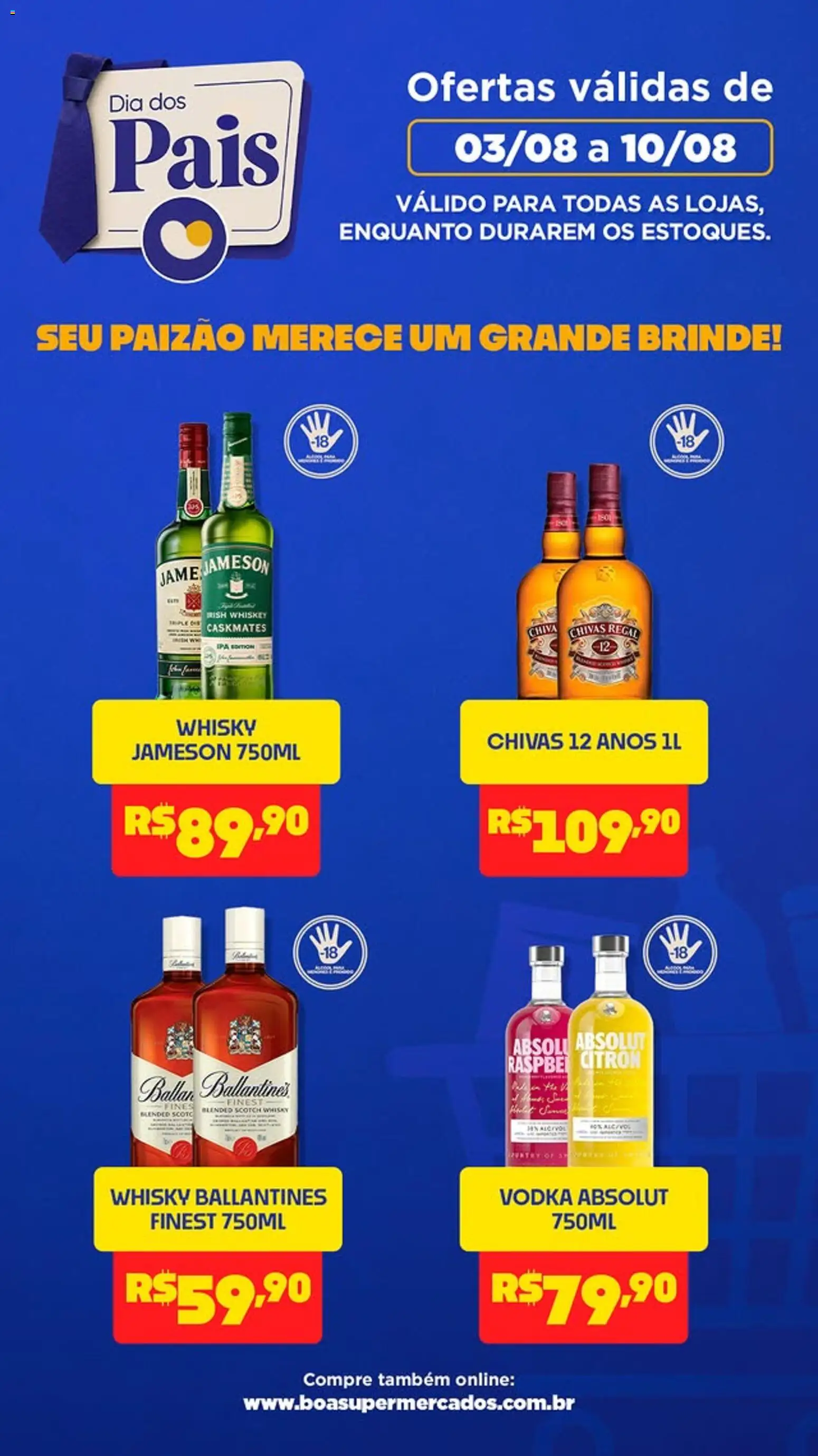 Boa Supermercados Folheto - válido de 03/08/2026 | Página: 2 | Produtos: Vodka Absolut, Whisky, Whisky Jameson, Vodka