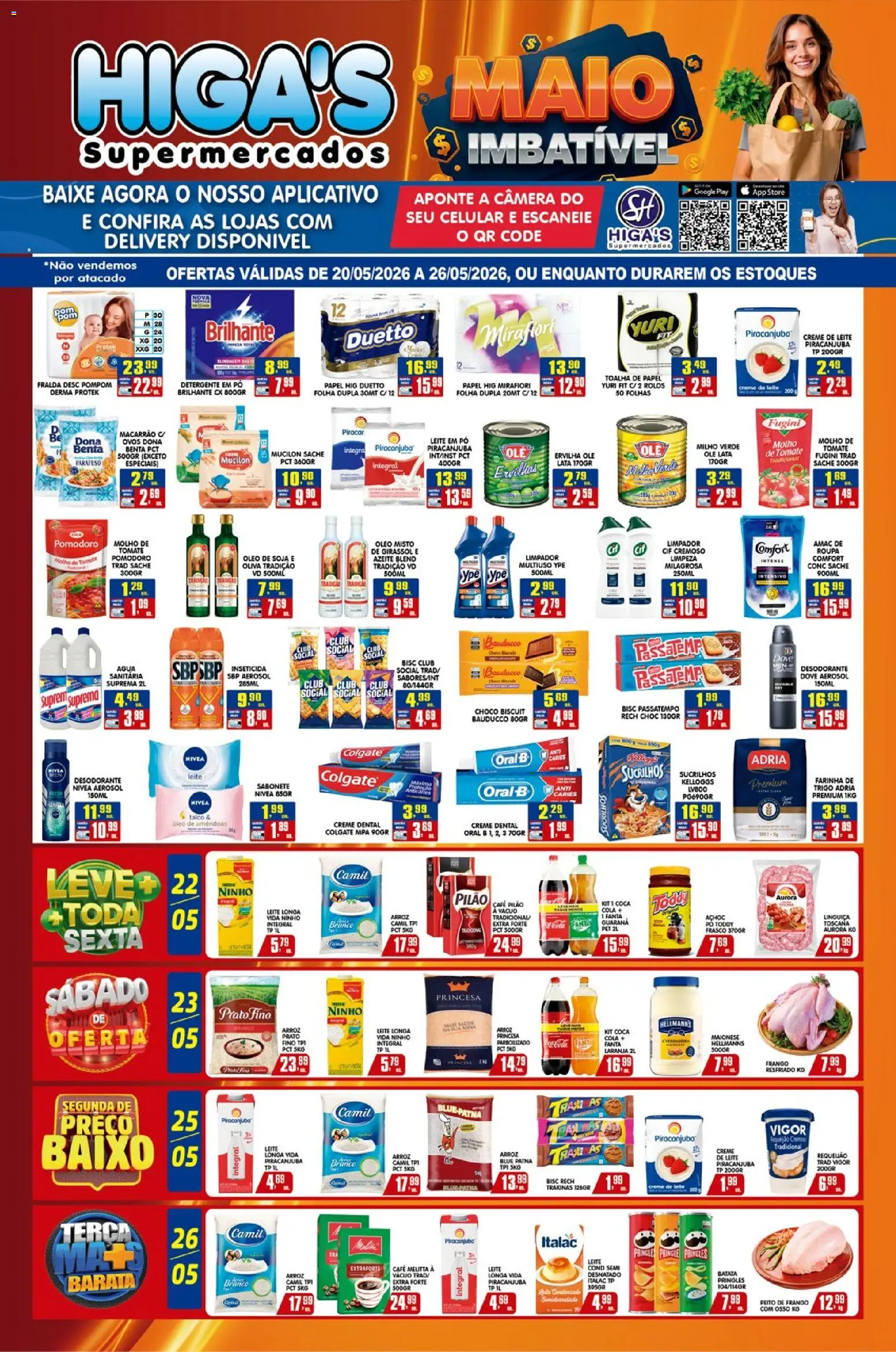 Higa's Supermercado Folheto - válido de 20.05.2026 | Página: 1 | Produtos: Linguiça, Mucilon, Maionese, Peito de frango