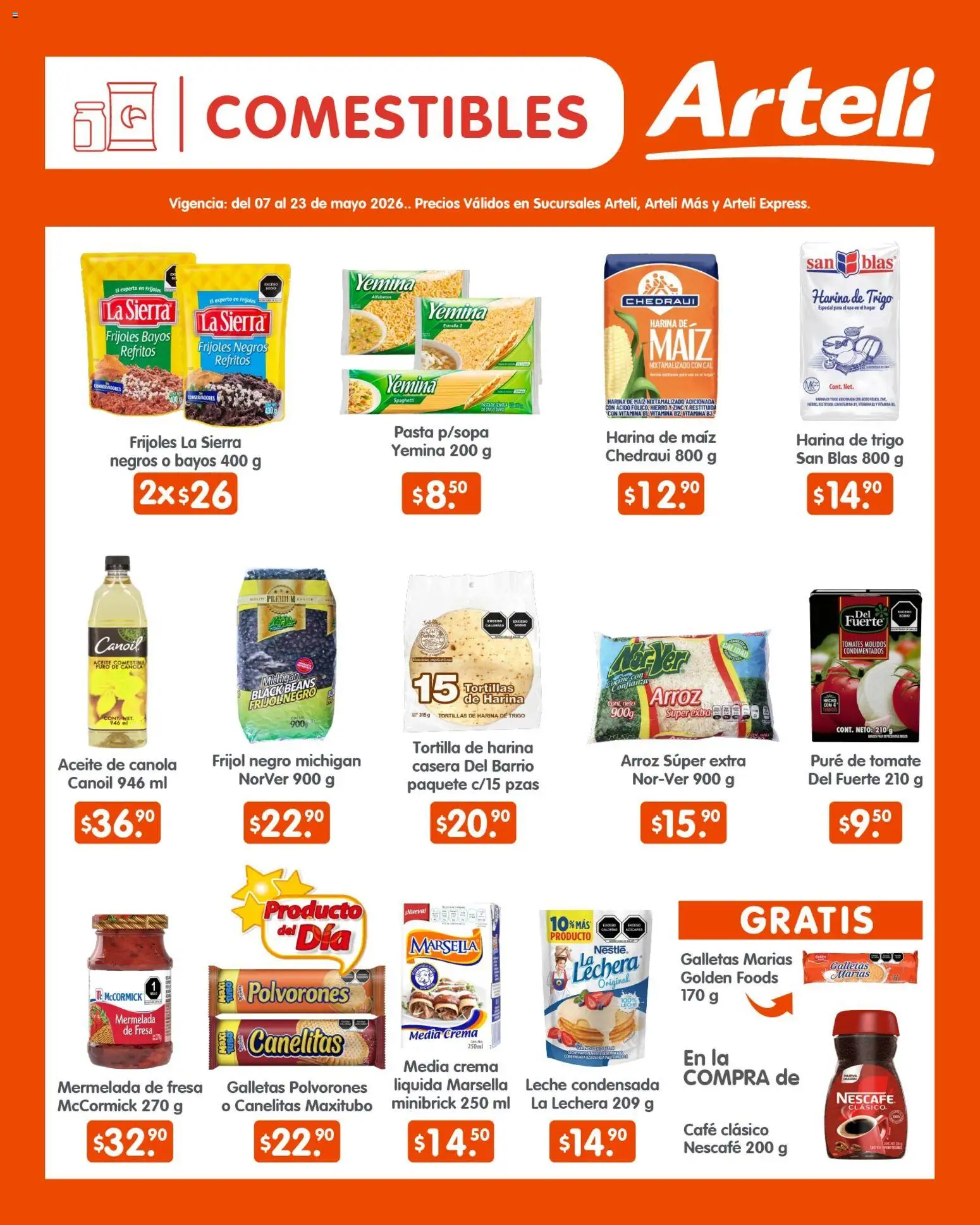 Nuevas ofertas de Arteli válidas en toda la República Mexicana desde el 07.05.2026. ¡Encuentra las mejores ofertas en Arteli folleto Quincenal! | Página: 4 | Productos: Harina, Leche, Pure de Tomate, Pasta