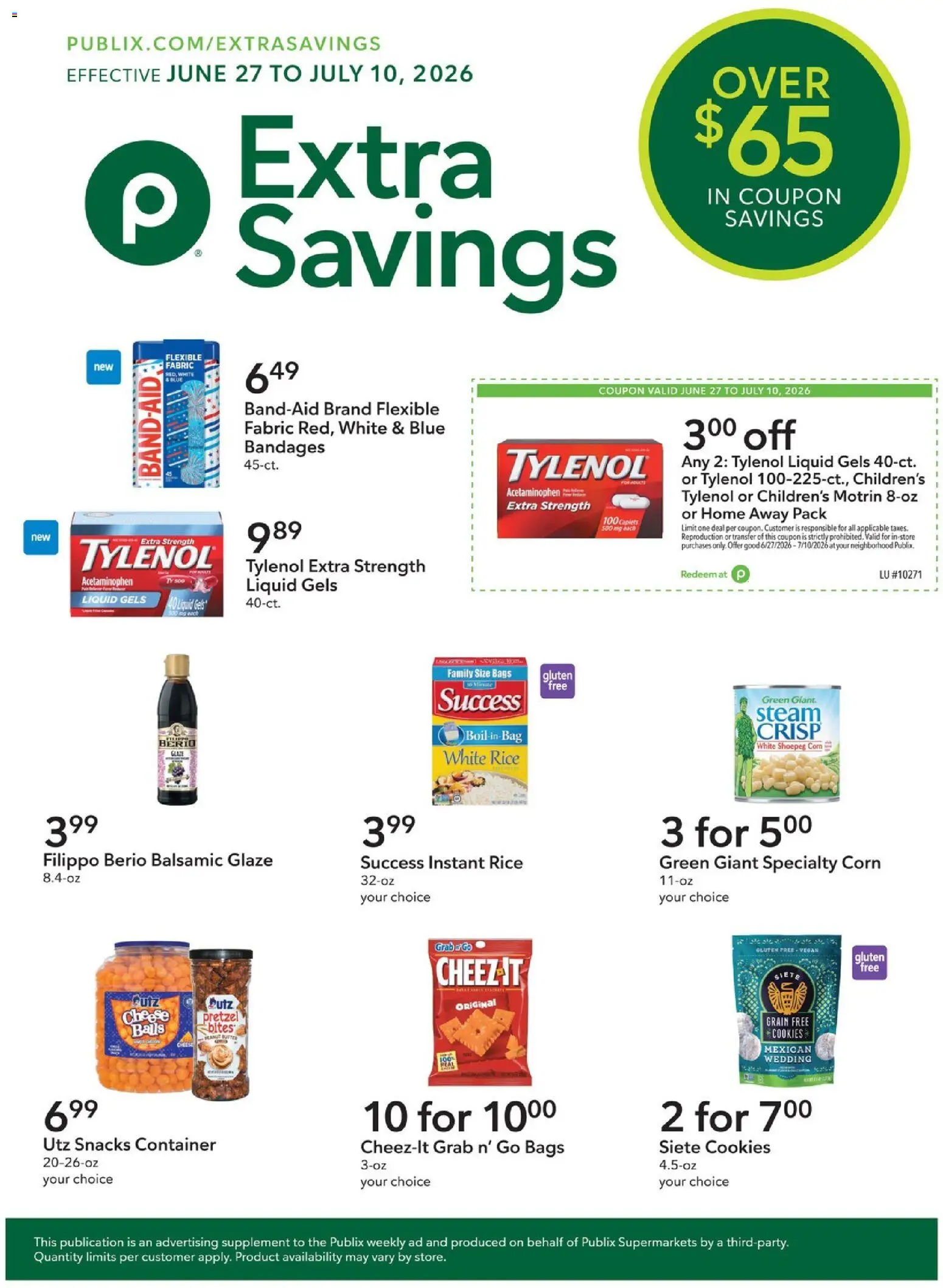 Publix Publix Extra Savings - valid from 06/27/2026 | Page: 1 | Products: Corn, Cheese, Rice, Bag