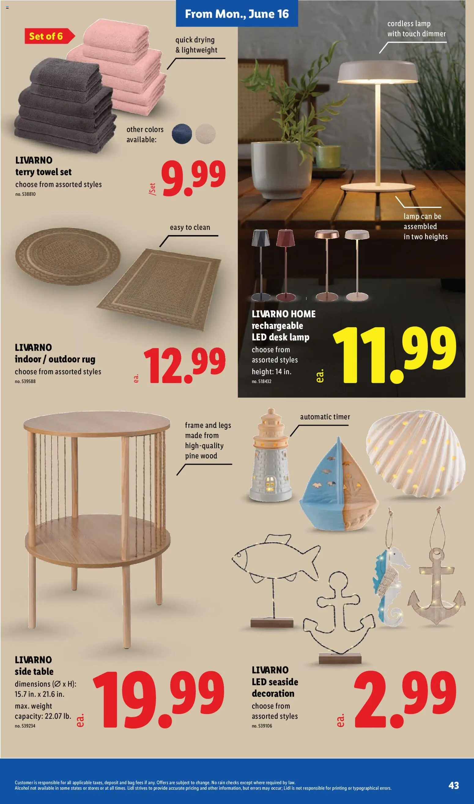 Lidl Weekly Ad - valid from 10.06.2026 | Page: 43 | Products: Table, Lamp, Desk, Weight