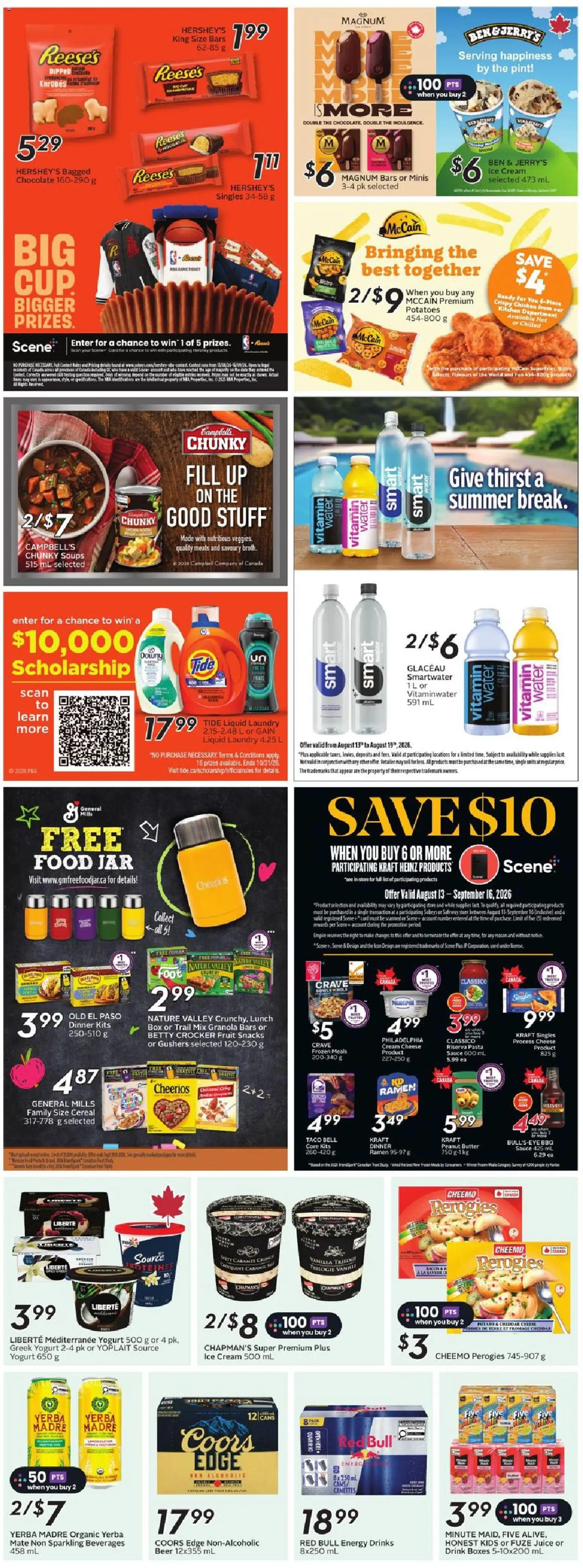 Sobeys flyer valid from Aug 13, 2026 | Page: 19 | Products: Drinks, Box, Cheese, Chocolate