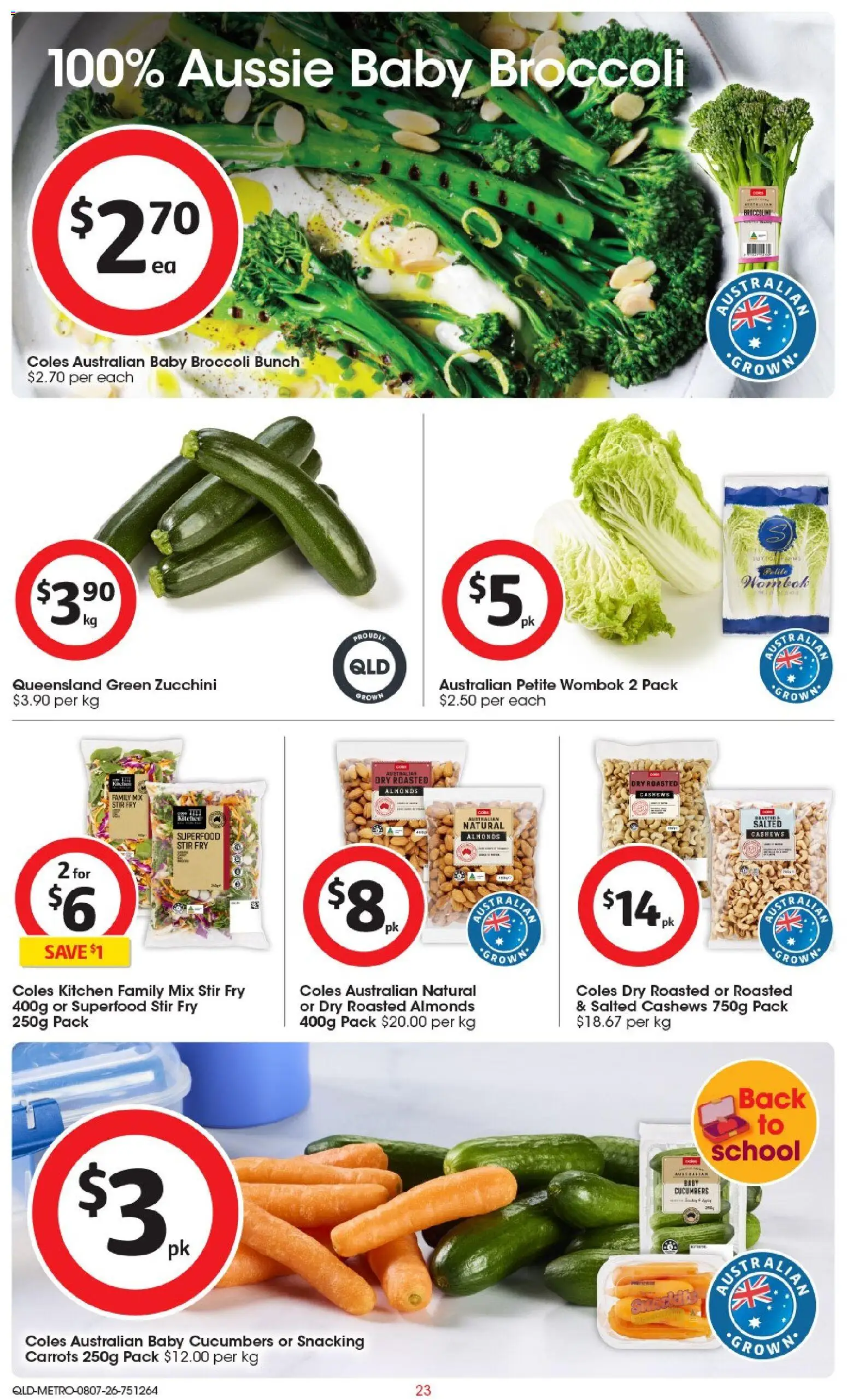 Coles catalogue - valid from 08/07/2026 | Page: 23 | Products: Almonds, Carrots, Cucumbers, Zucchini