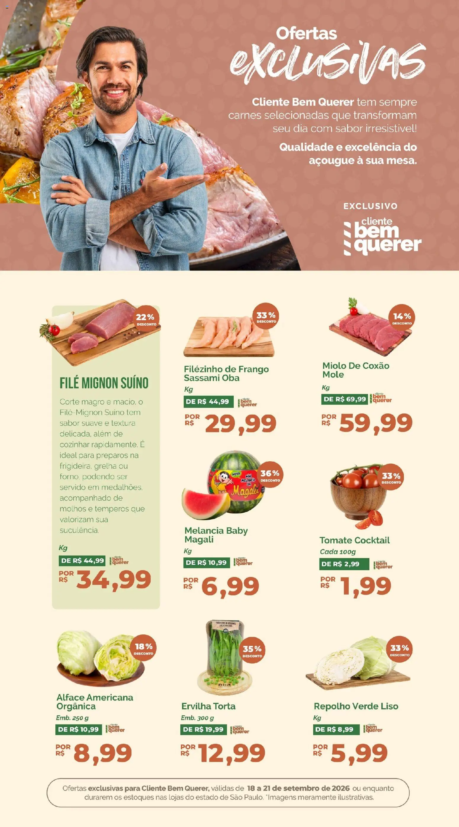 Oba Hortifruti Folheto - válido de 18/09/2026 | Página: 5 | Produtos: Alface americana, Filé mignon, Temperos, Frango