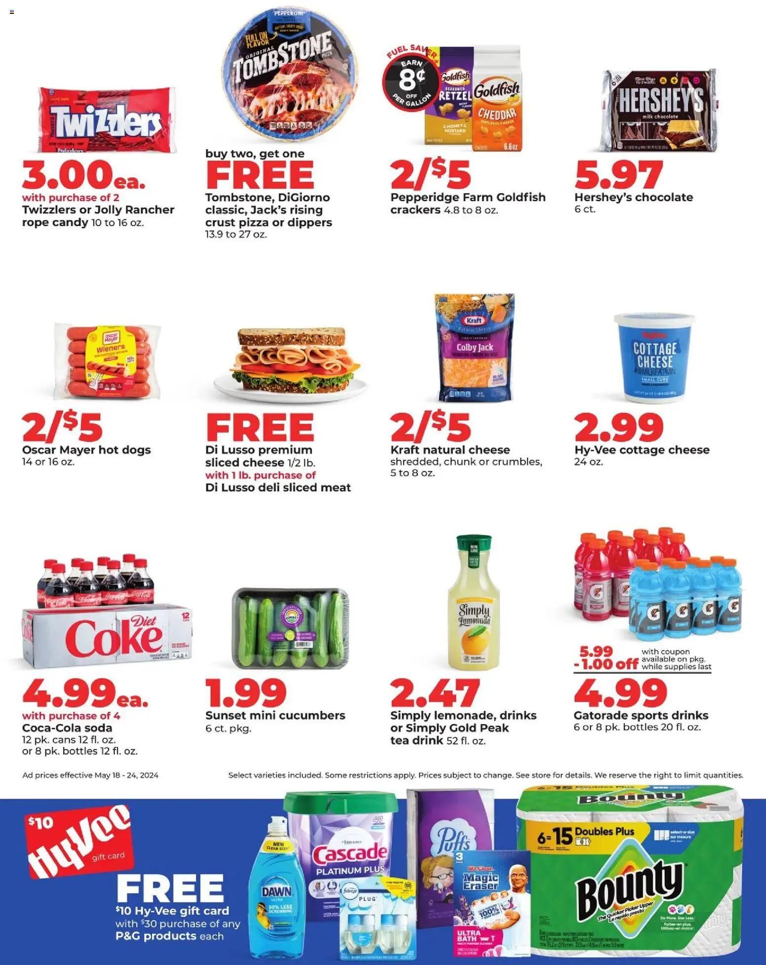 HyVee Weekly Ad - valid from 18.05.2026 | Page: 2 | Products: Eraser, Milk, Cucumbers, Hot Dogs