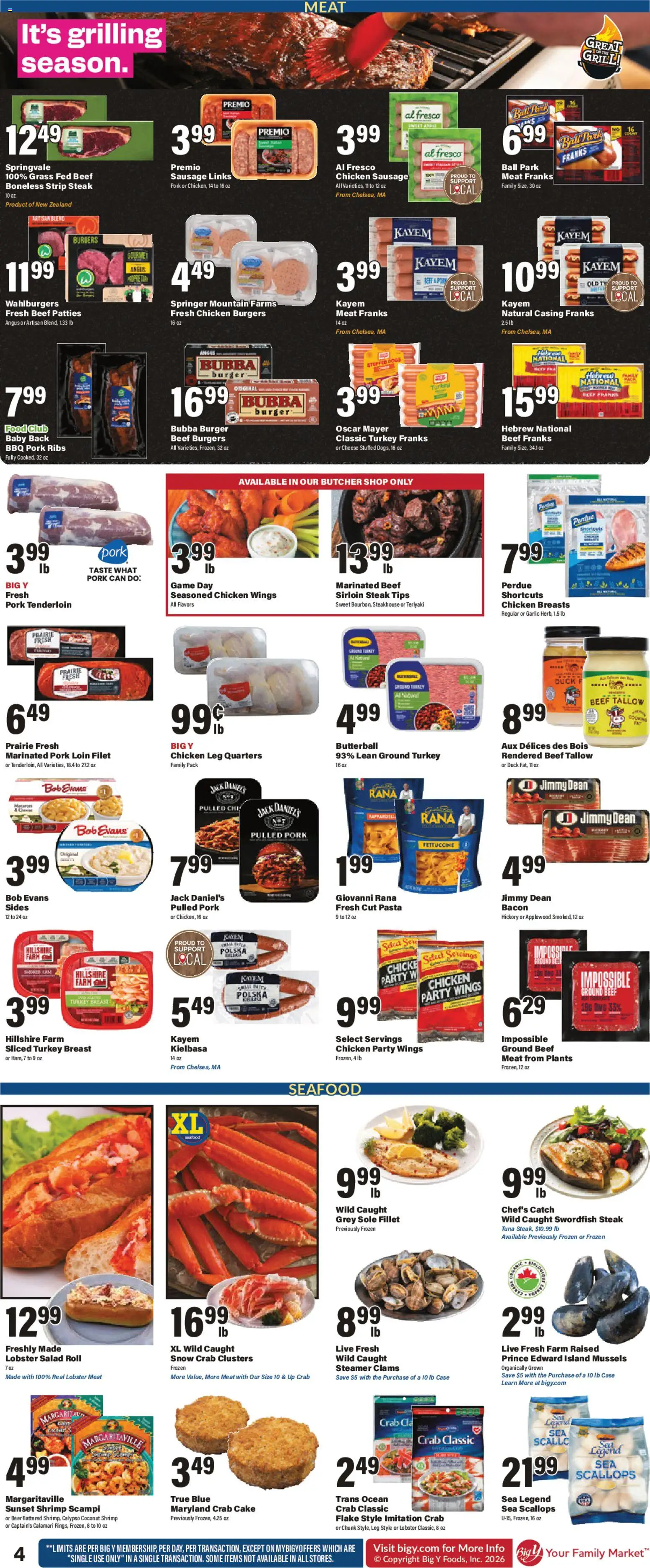 Big Y Weekly Ad - valid from 21.05.2026 | Page: 4 | Products: Cheese, Beef, Sausage, Steamer